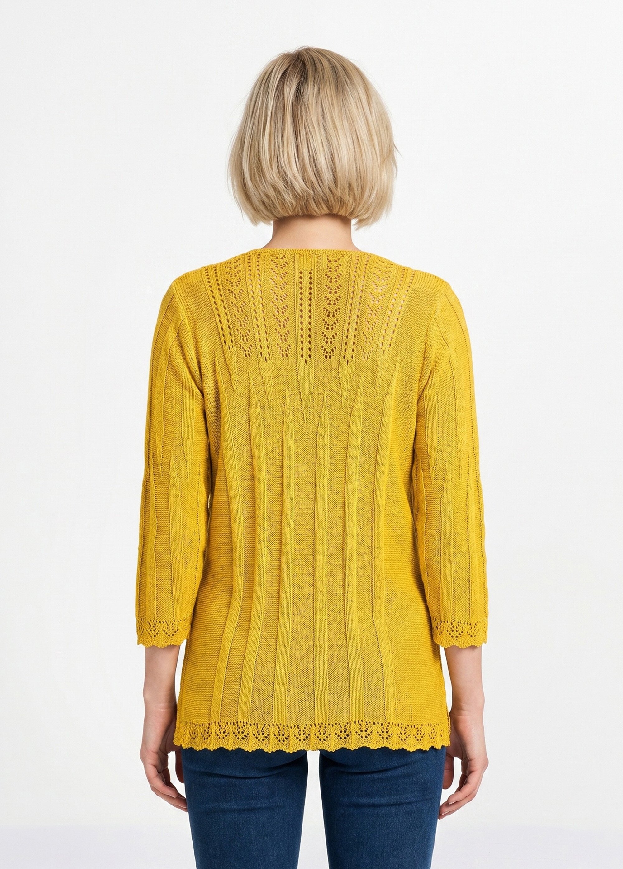 Pull court ajouré col rond Femme Jaune MAXENCE DO1