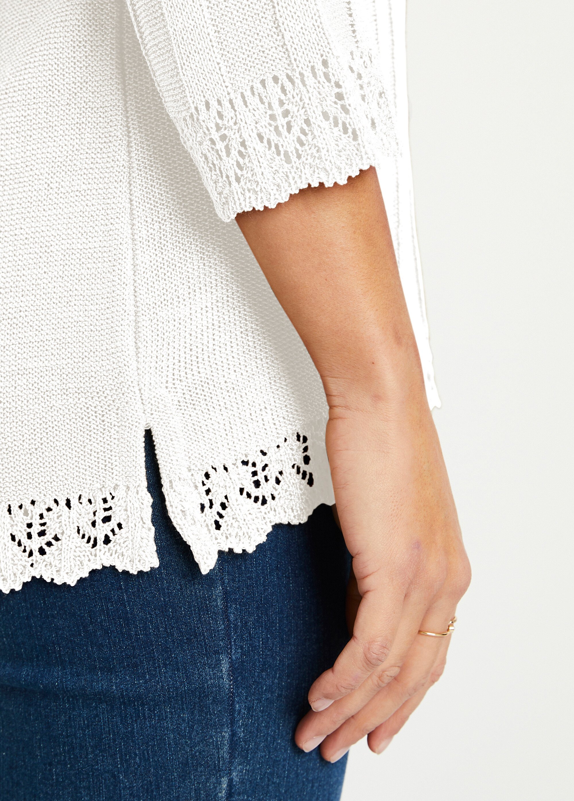 Pull court ajouré col rond Femme Blanc MAXENCE DE1