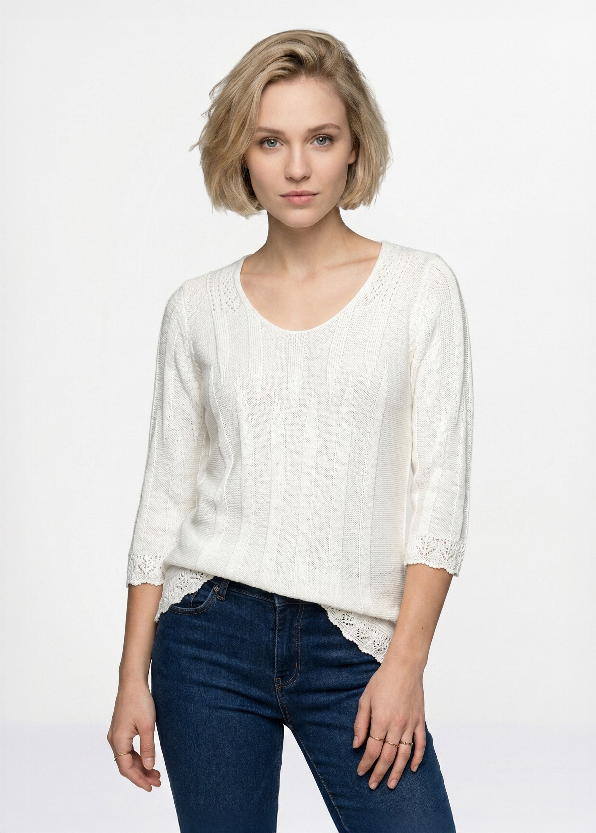 Pull court ajouré col rond Femme Blanc MAXENCE FA1