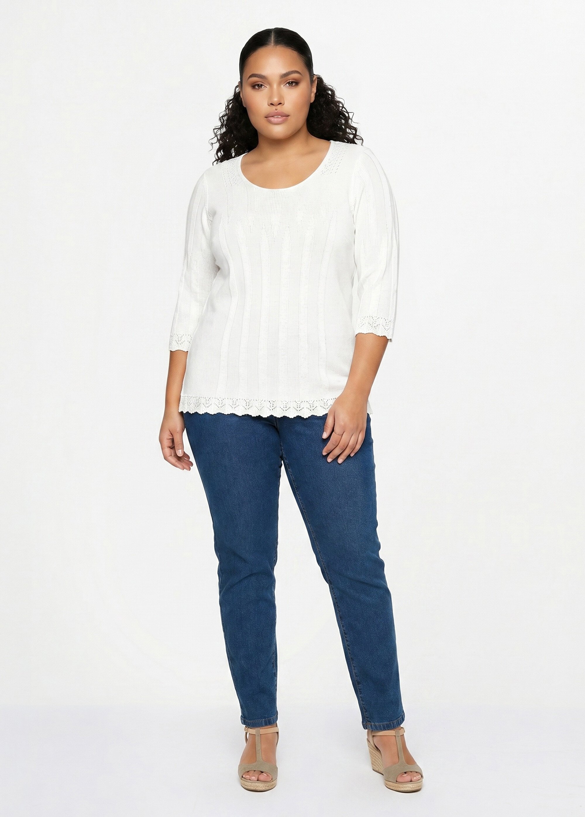 Pull court ajouré col rond Femme Grande Taille Blanc MAXENCE SI1