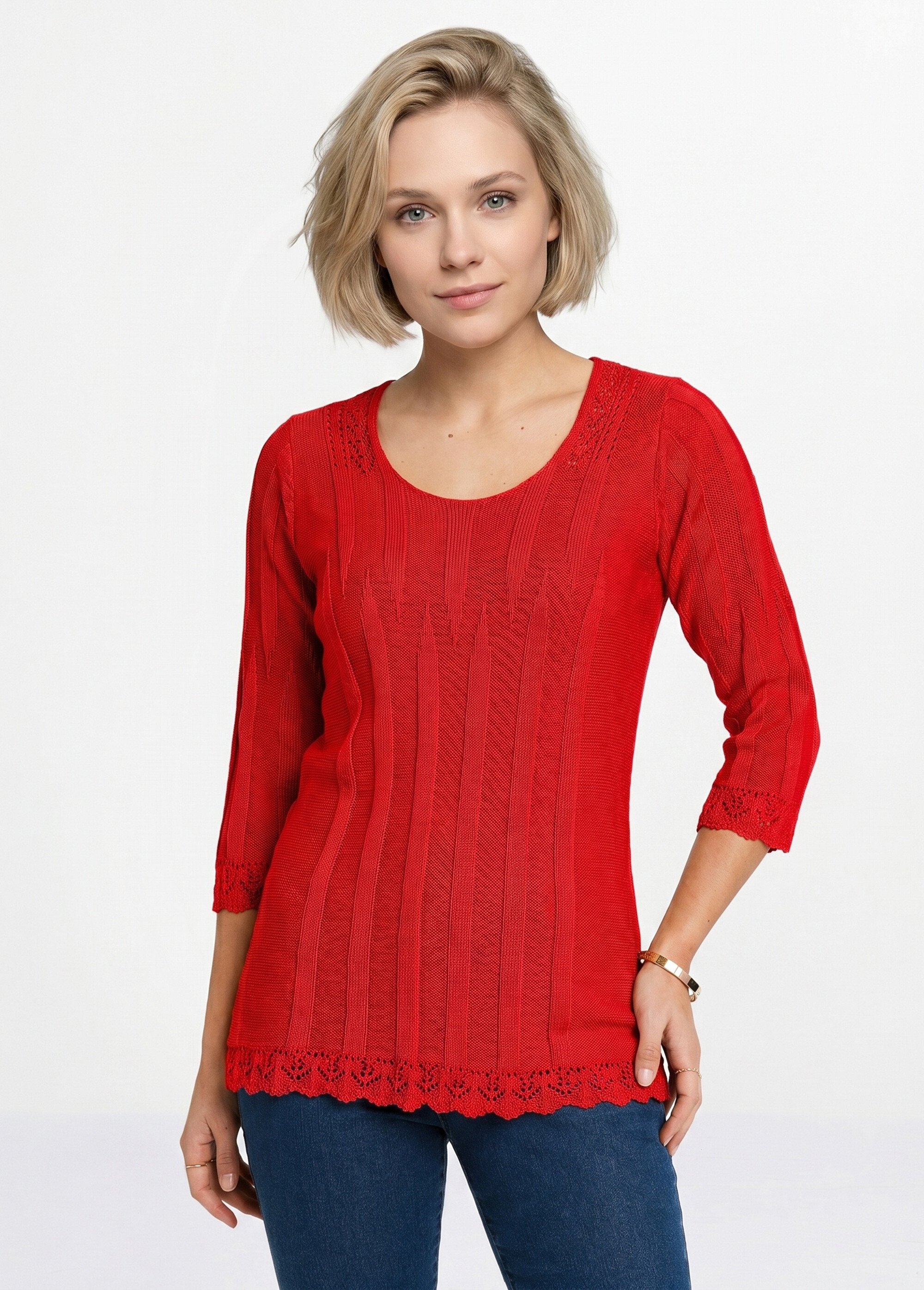 Pull court ajouré col rond Femme Rose MAXENCE FA1