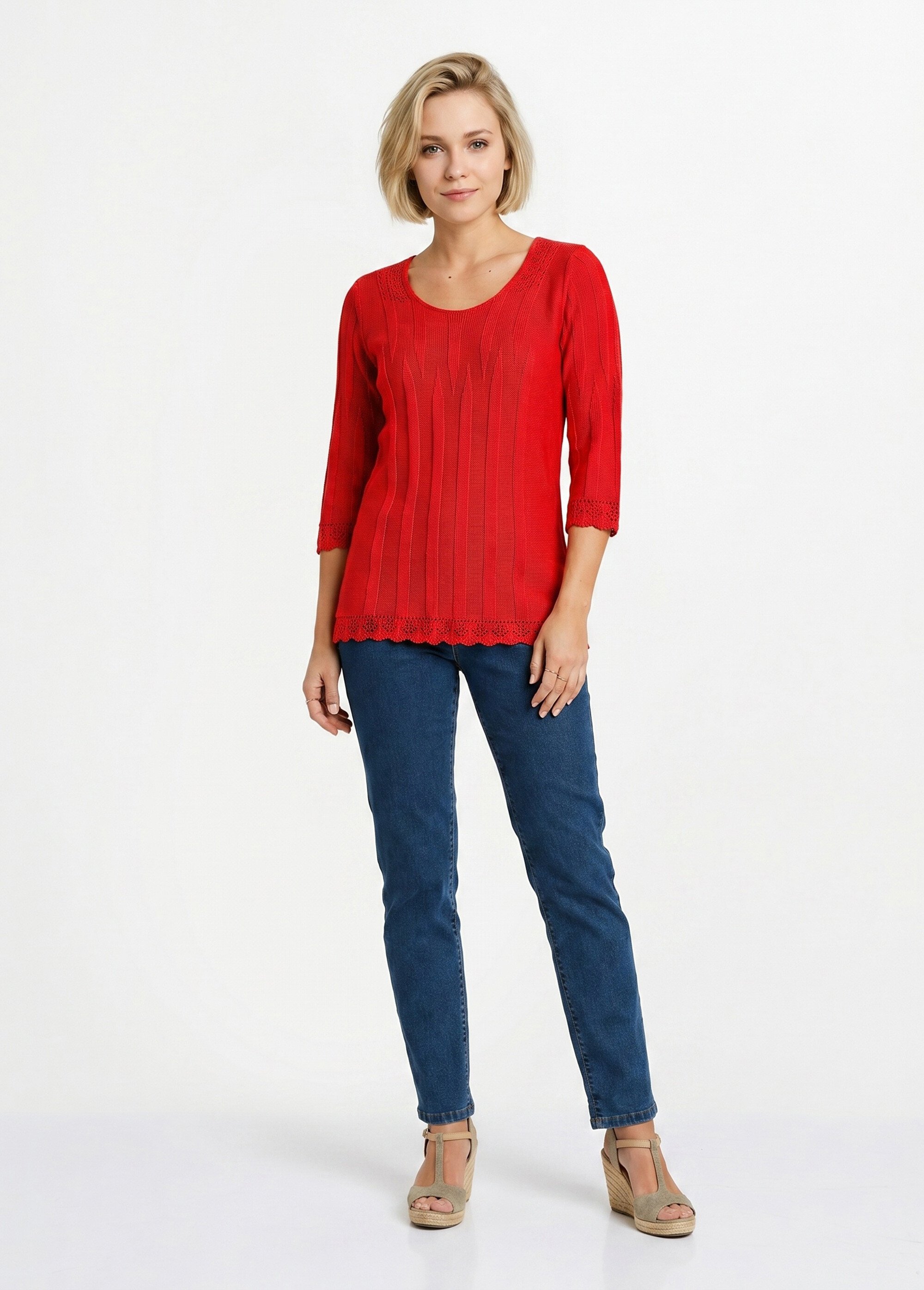 Pull court ajouré col rond Femme Rose MAXENCE SF1