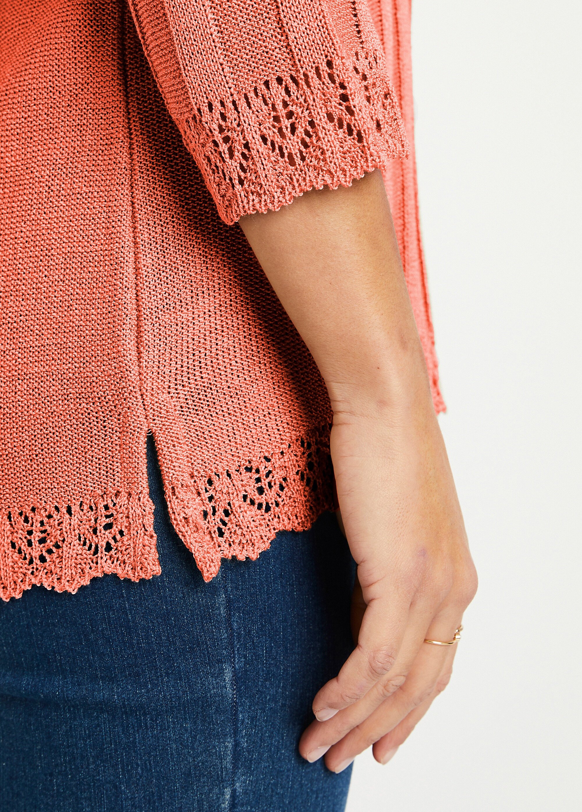 Pull court ajouré col rond Femme Rose MAXENCE DE1