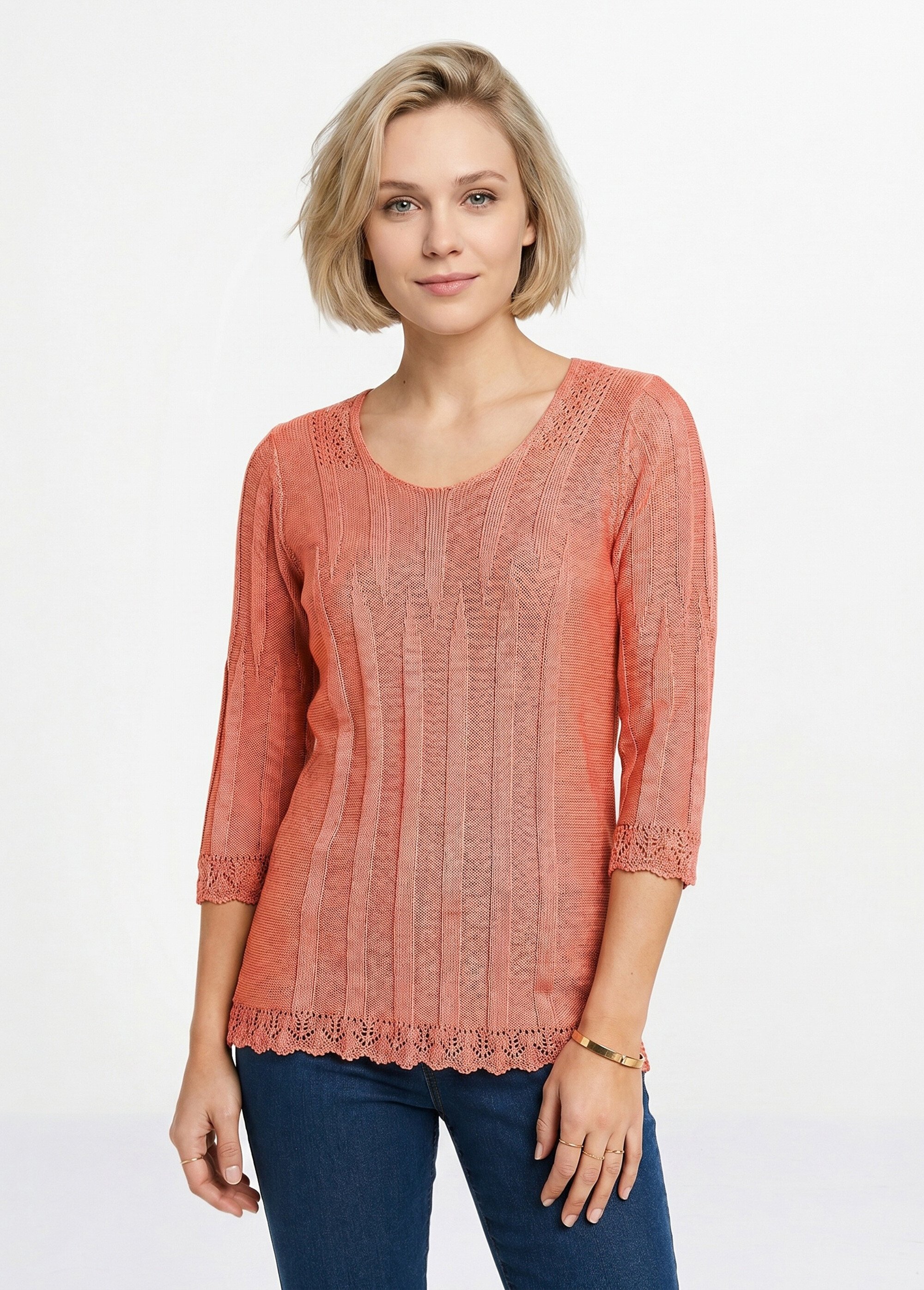 Pull court ajouré col rond Femme Rose MAXENCE FA1