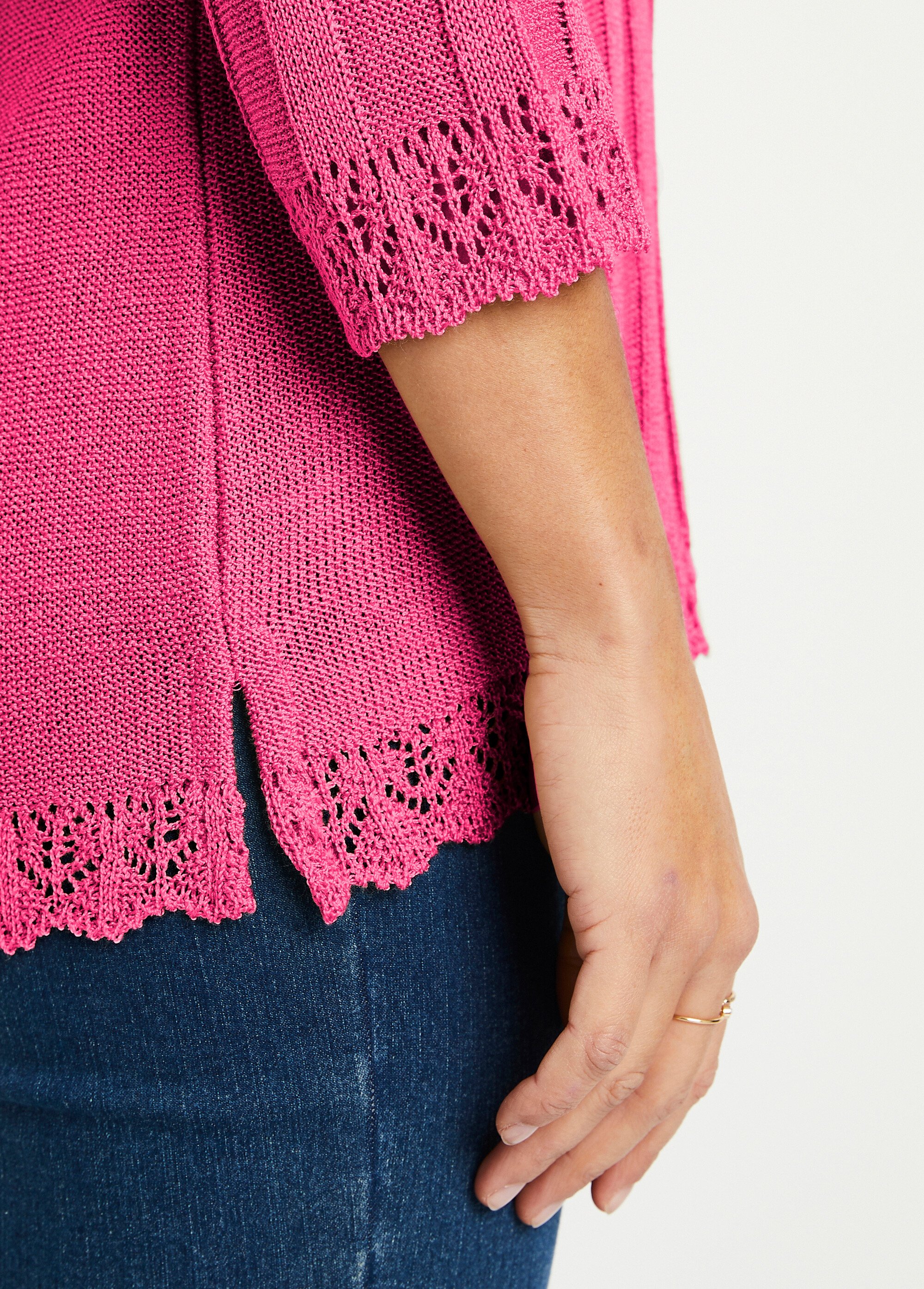 Pull court ajouré col rond Femme Rose MAXENCE DE1