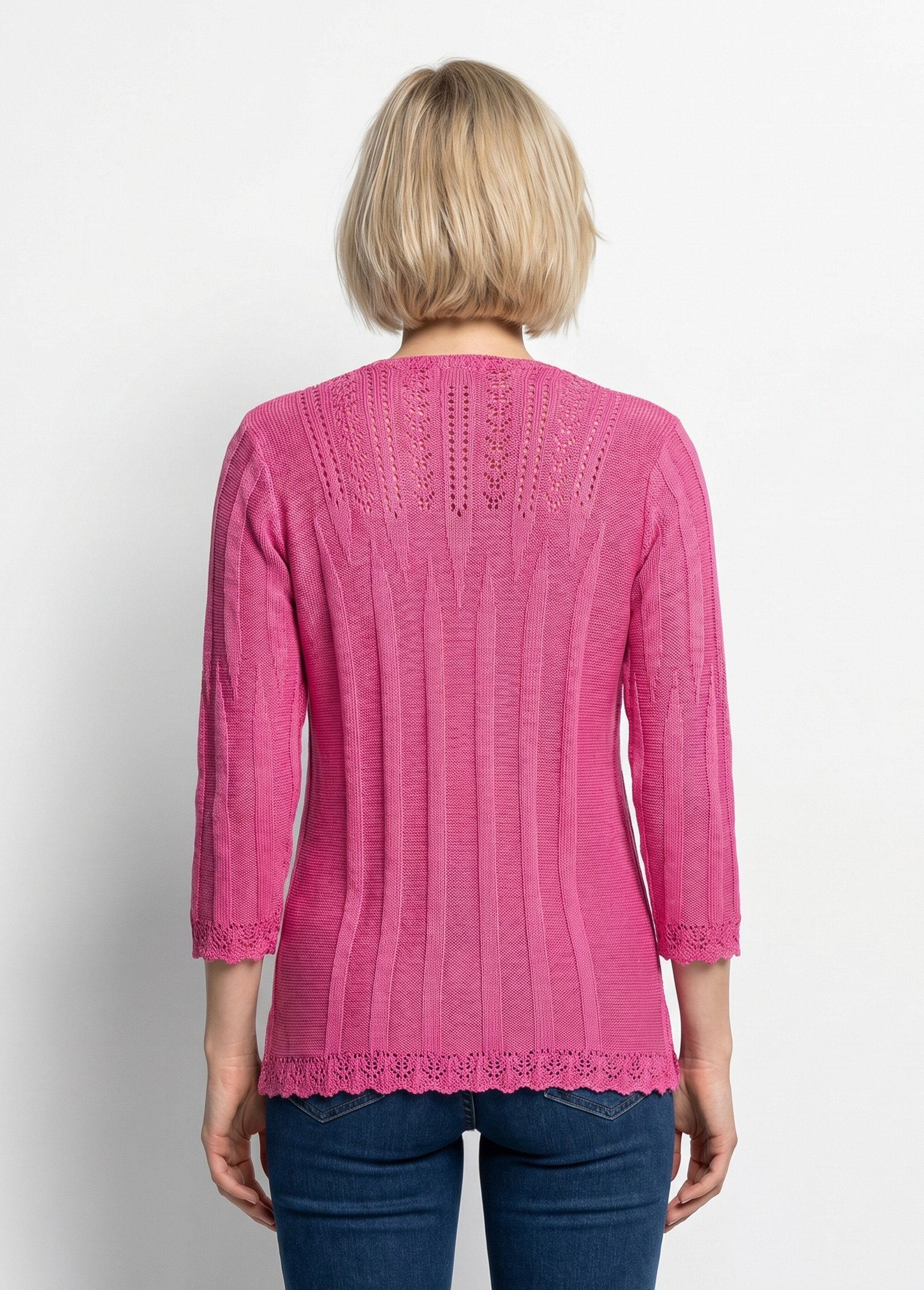 Pull court ajouré col rond Femme Rose MAXENCE DO1