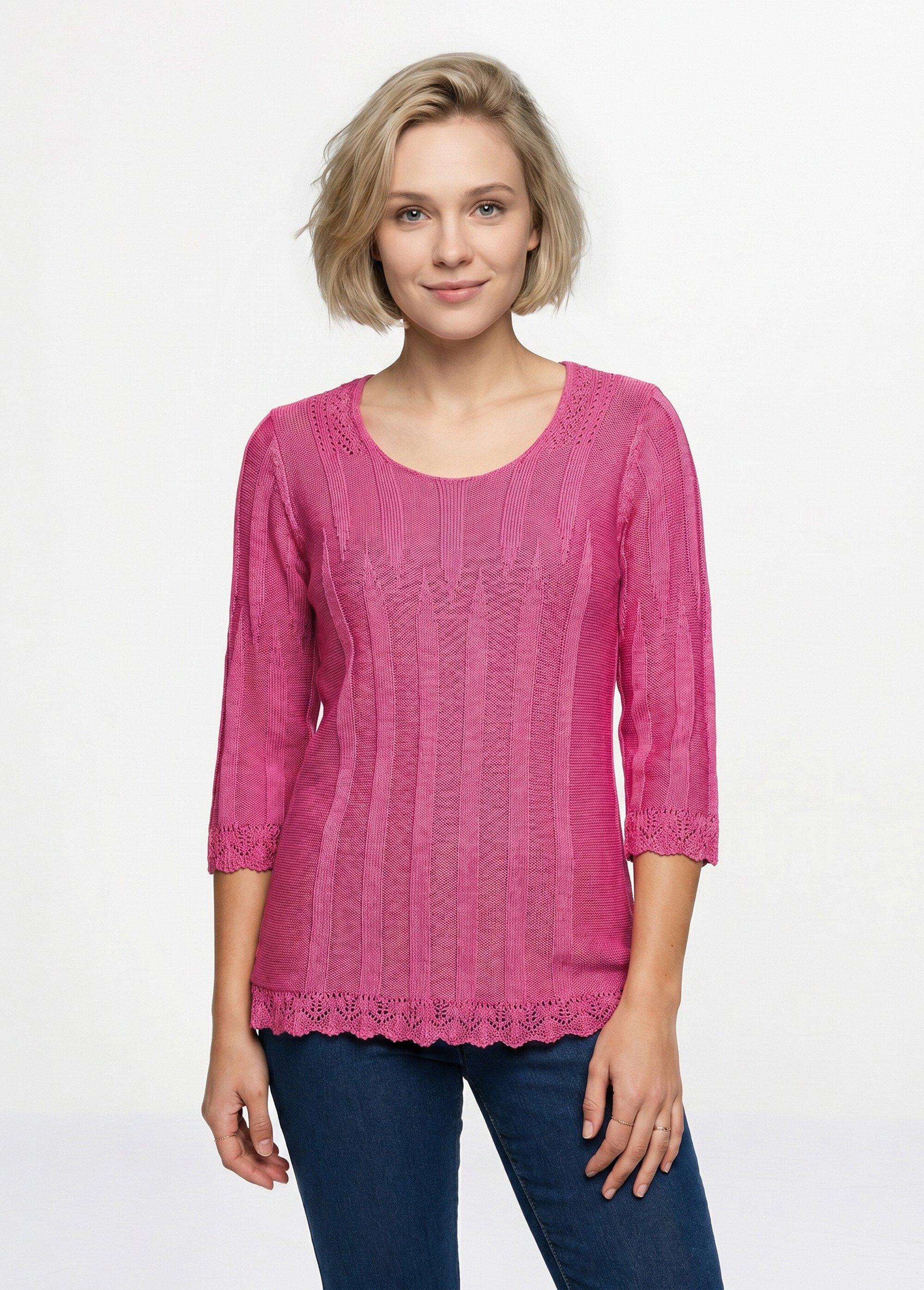 Pull court ajouré col rond Femme Rose MAXENCE FA1