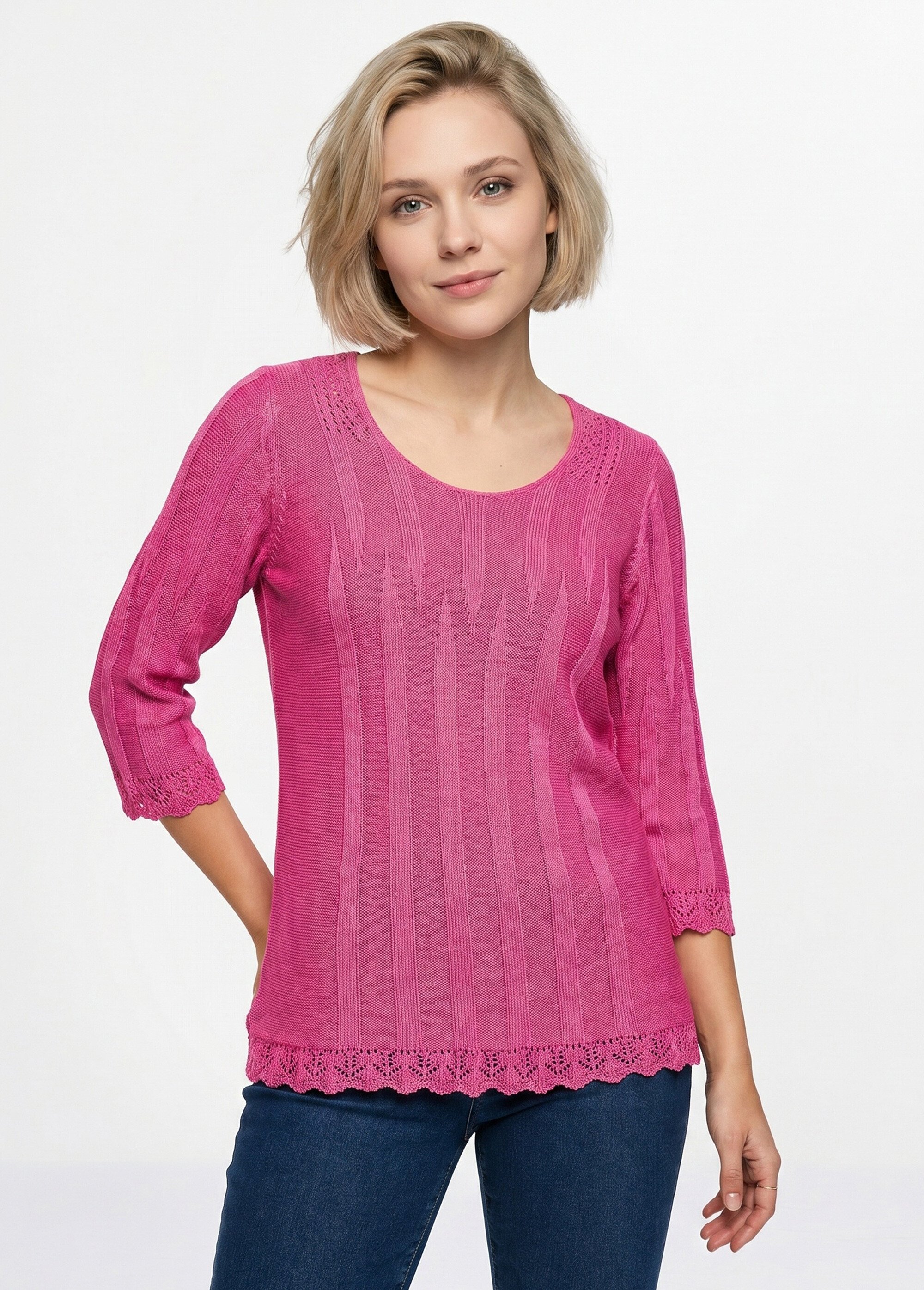 Pull court ajouré col rond Femme Rose MAXENCE MV1