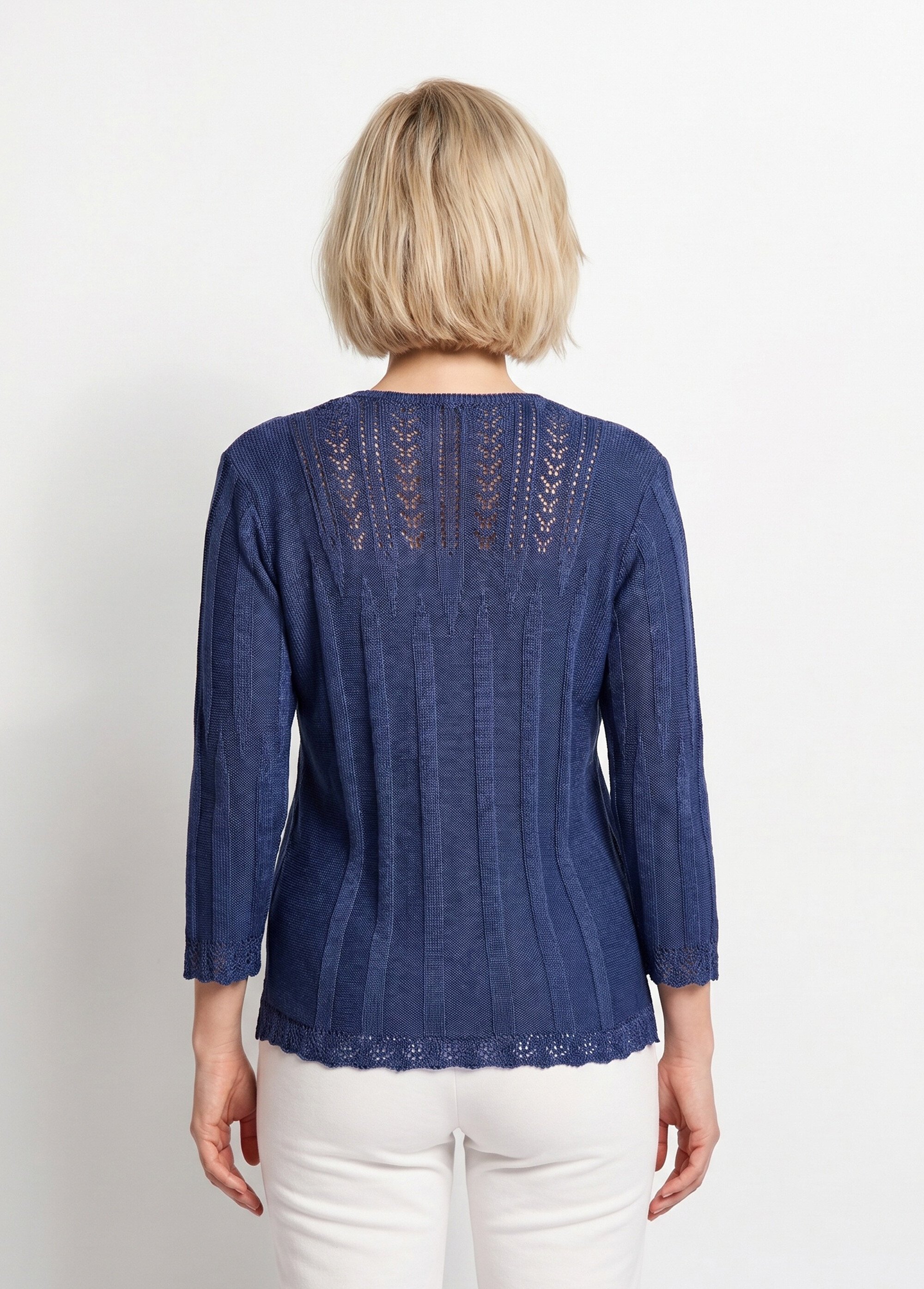 Pull court ajouré col rond Femme Bleu MAXENCE DO1