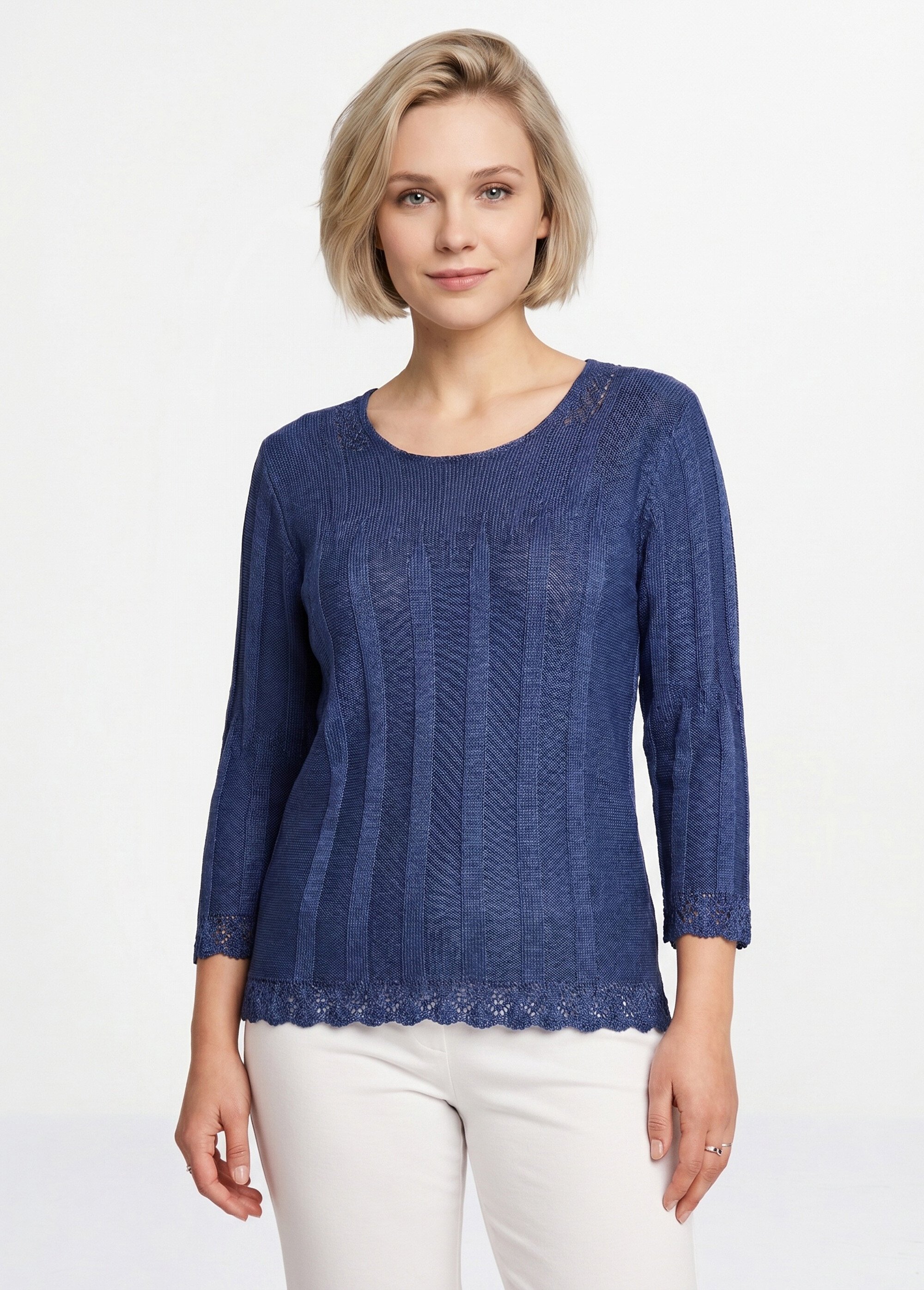 Pull court ajouré col rond Femme Bleu MAXENCE FA1