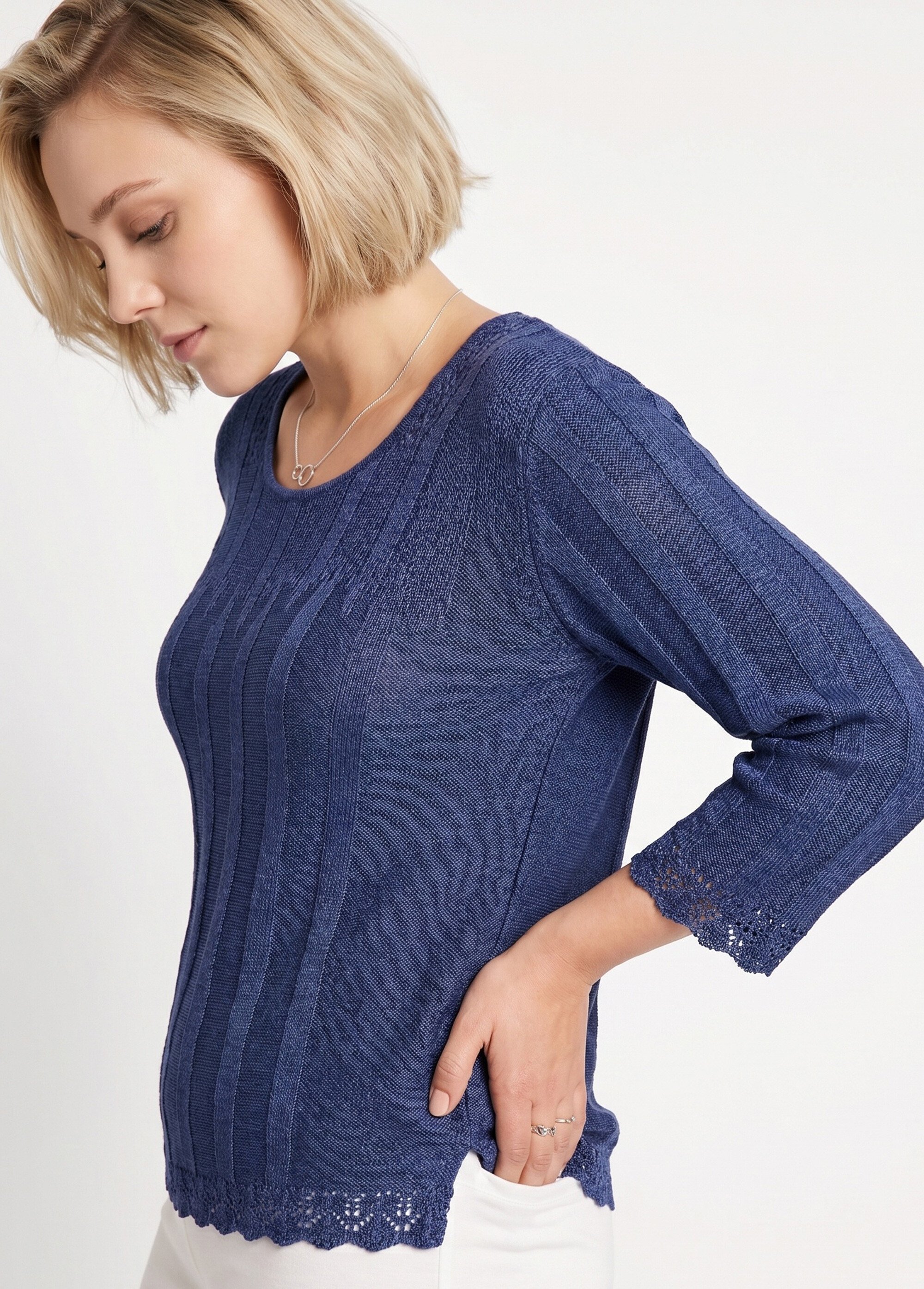 Pull court ajouré col rond Femme Bleu MAXENCE MV1