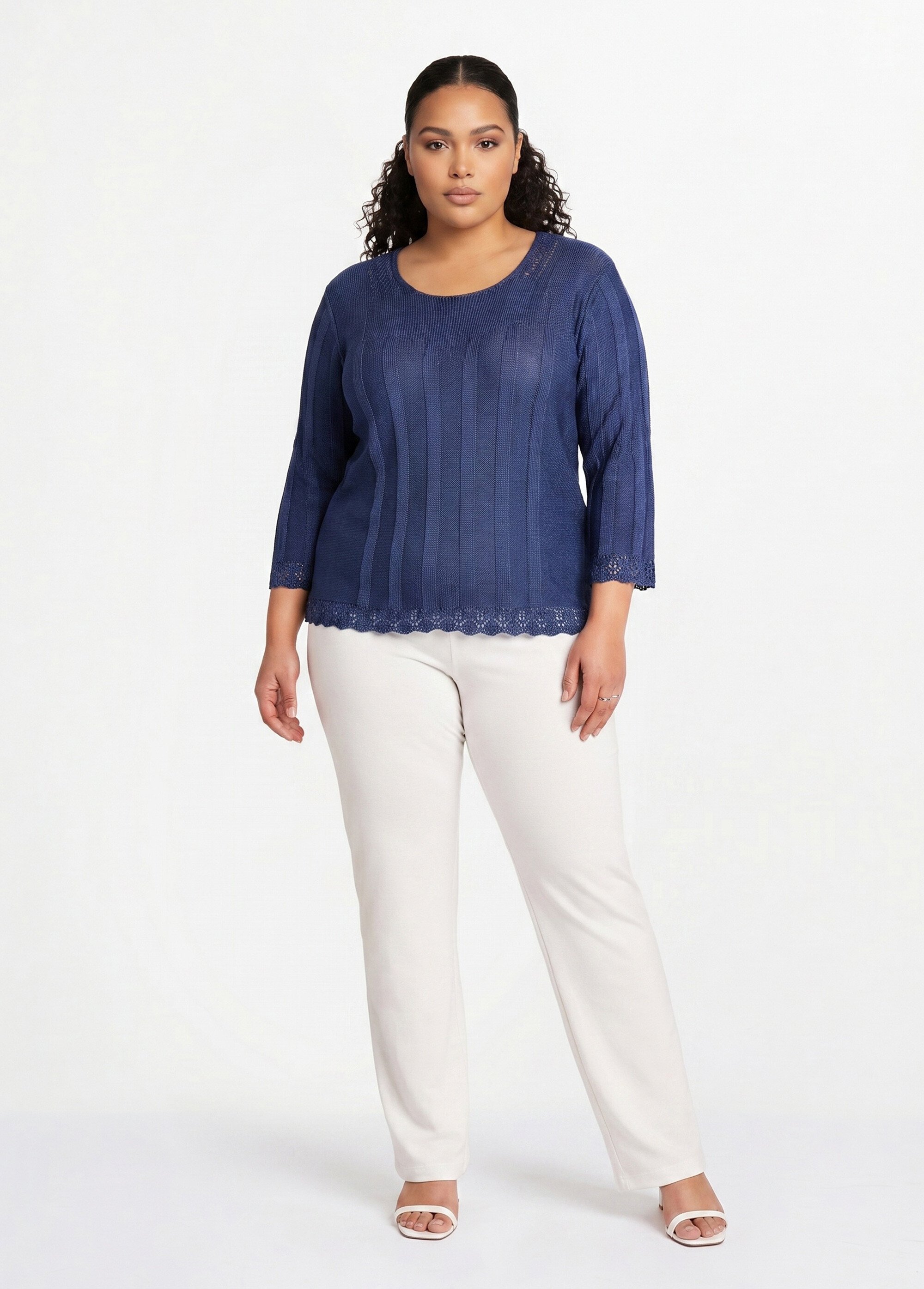 Pull court ajouré col rond Femme Grande Taille Bleu MAXENCE SI1