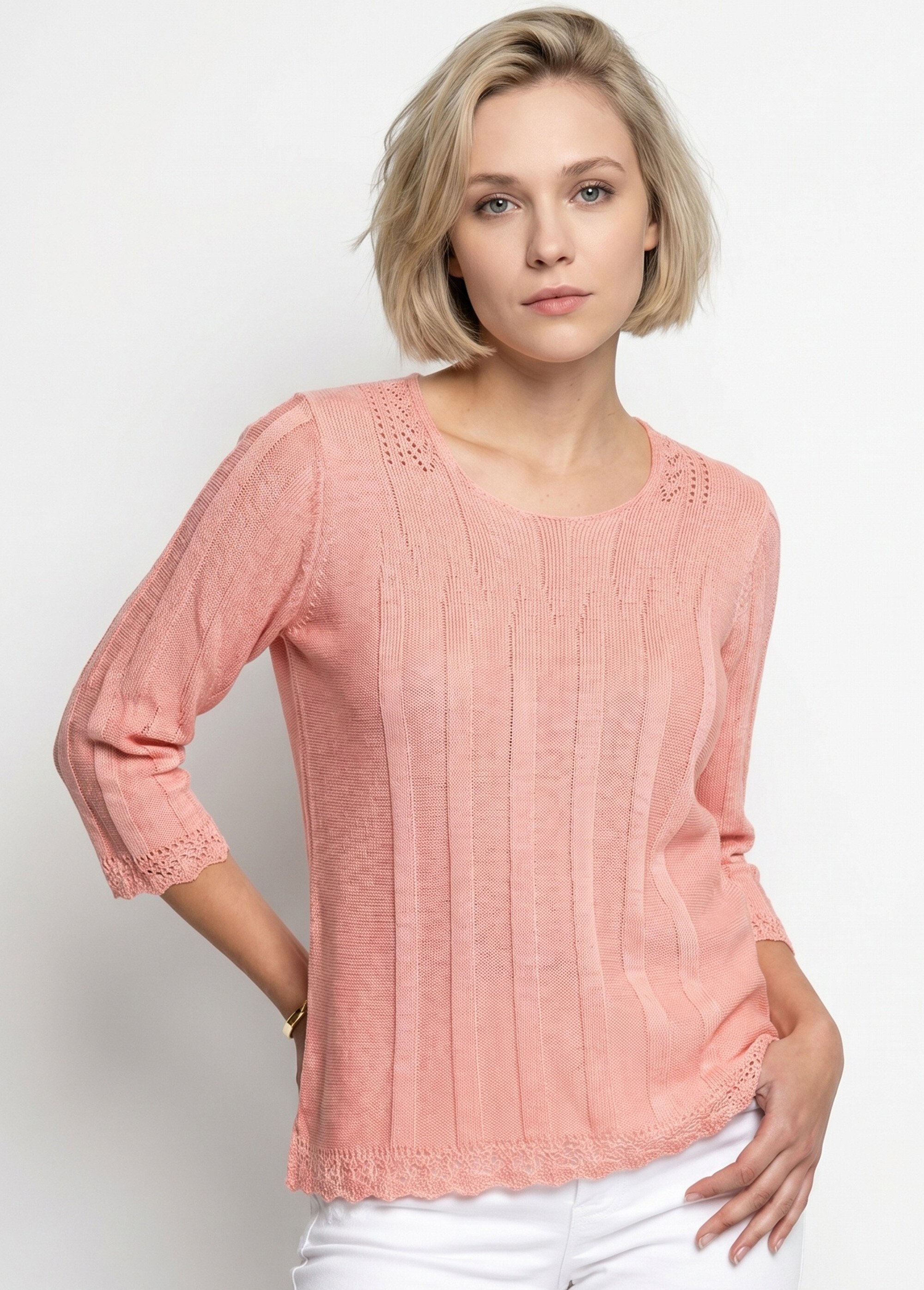 Pull court ajouré col rond Femme Orange MAXENCE FA1