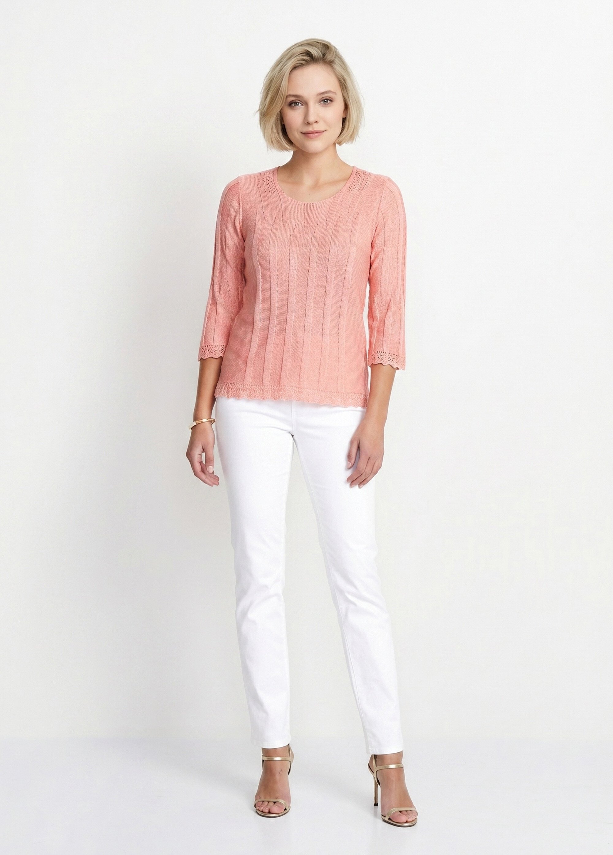Pull court ajouré col rond Femme Orange MAXENCE SI1
