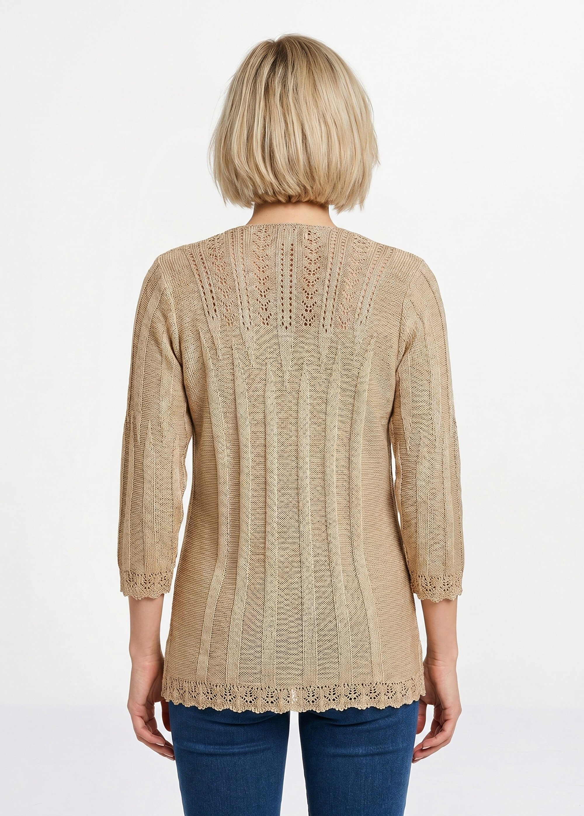 Pull court ajouré col rond Femme Beige MAXENCE DO1