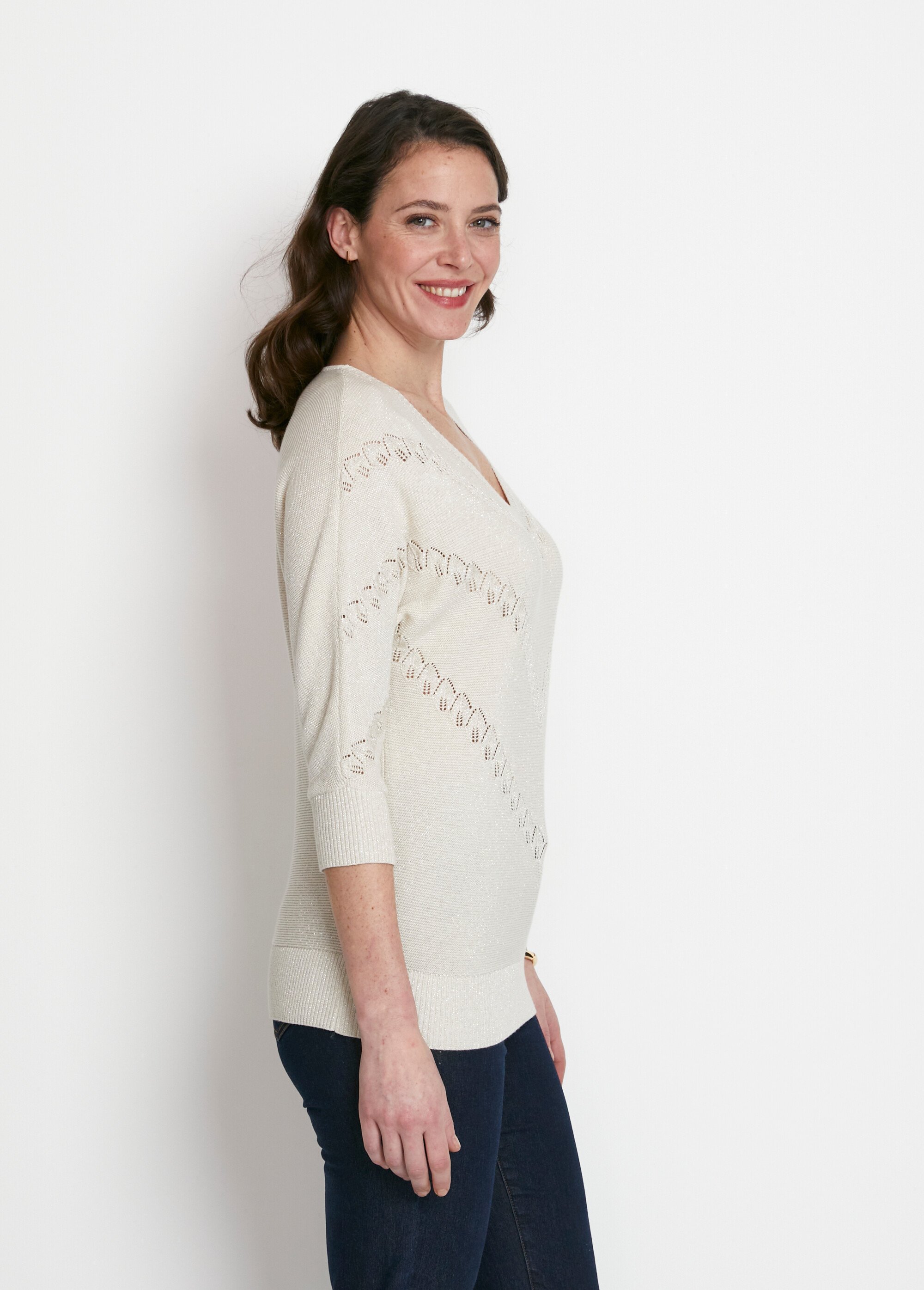 Pull maille brillante fantaisie ajourée Femme Beige MAFILLE DR1