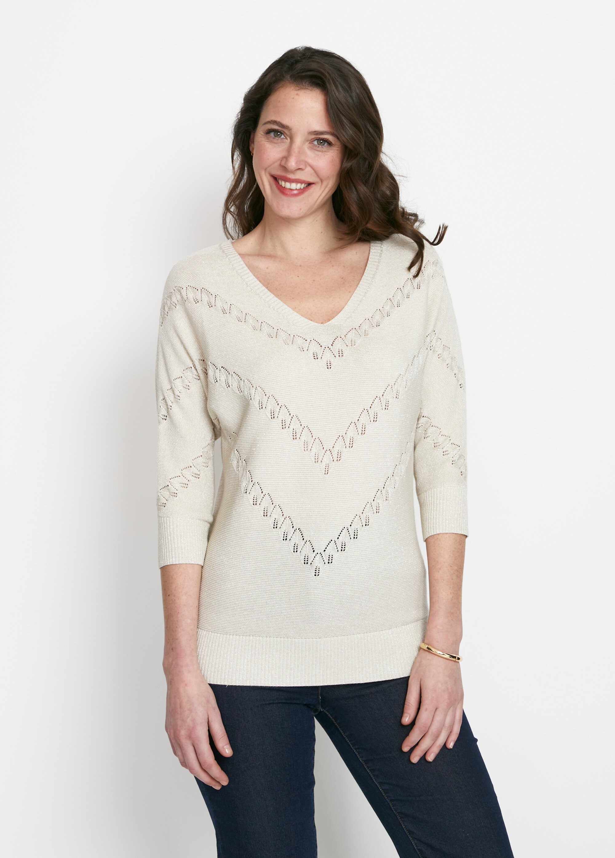 Pull maille brillante fantaisie ajourée