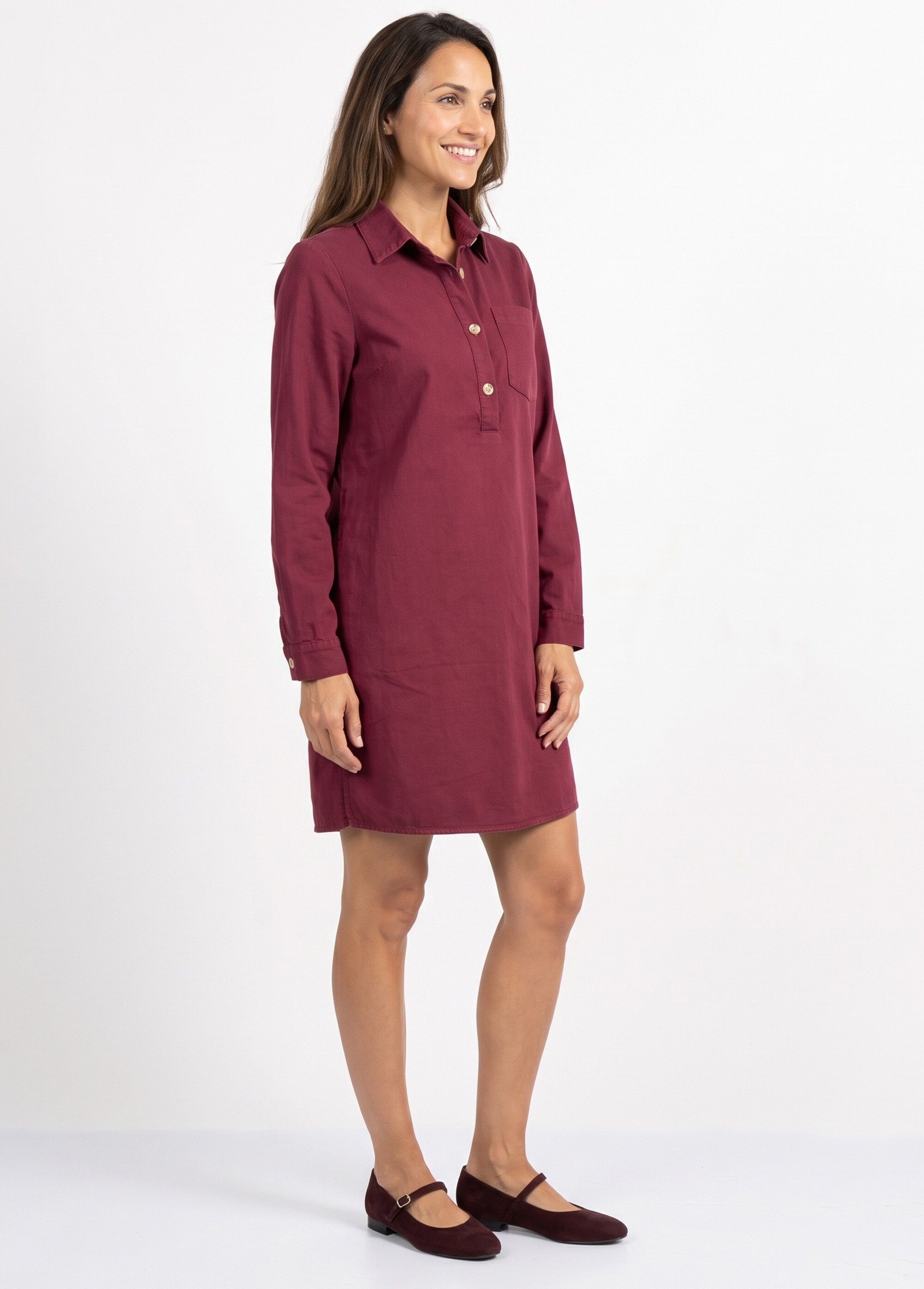 Robe chemisier en toile canvas pur coton Femme Rouge IA-R6918 DR1