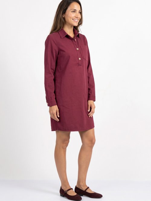 Robe chemisier en toile canvas pur coton Femme Rouge IA-R6918 DR1