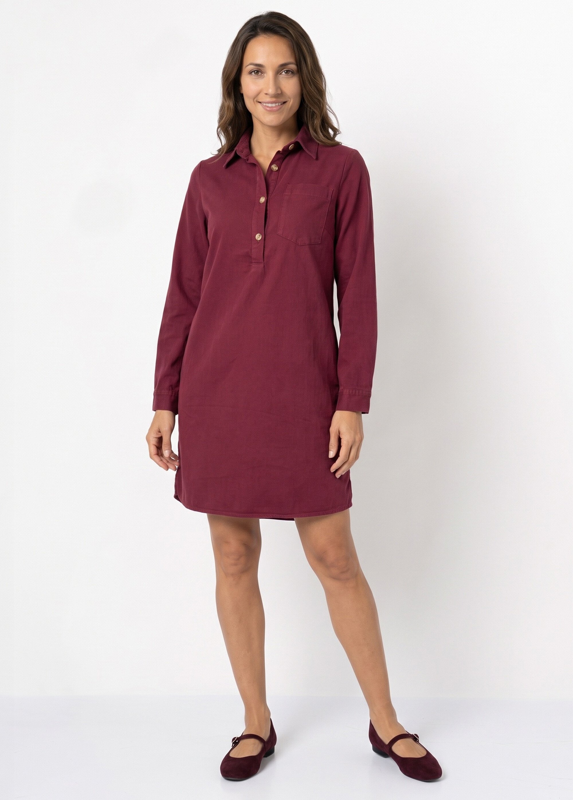 Robe chemisier en toile canvas pur coton Femme Rouge IA-R6918 FA1