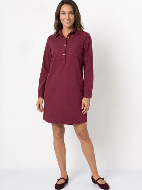 Robe chemisier en toile canvas pur coton Femme Rouge IA-R6918 FA1