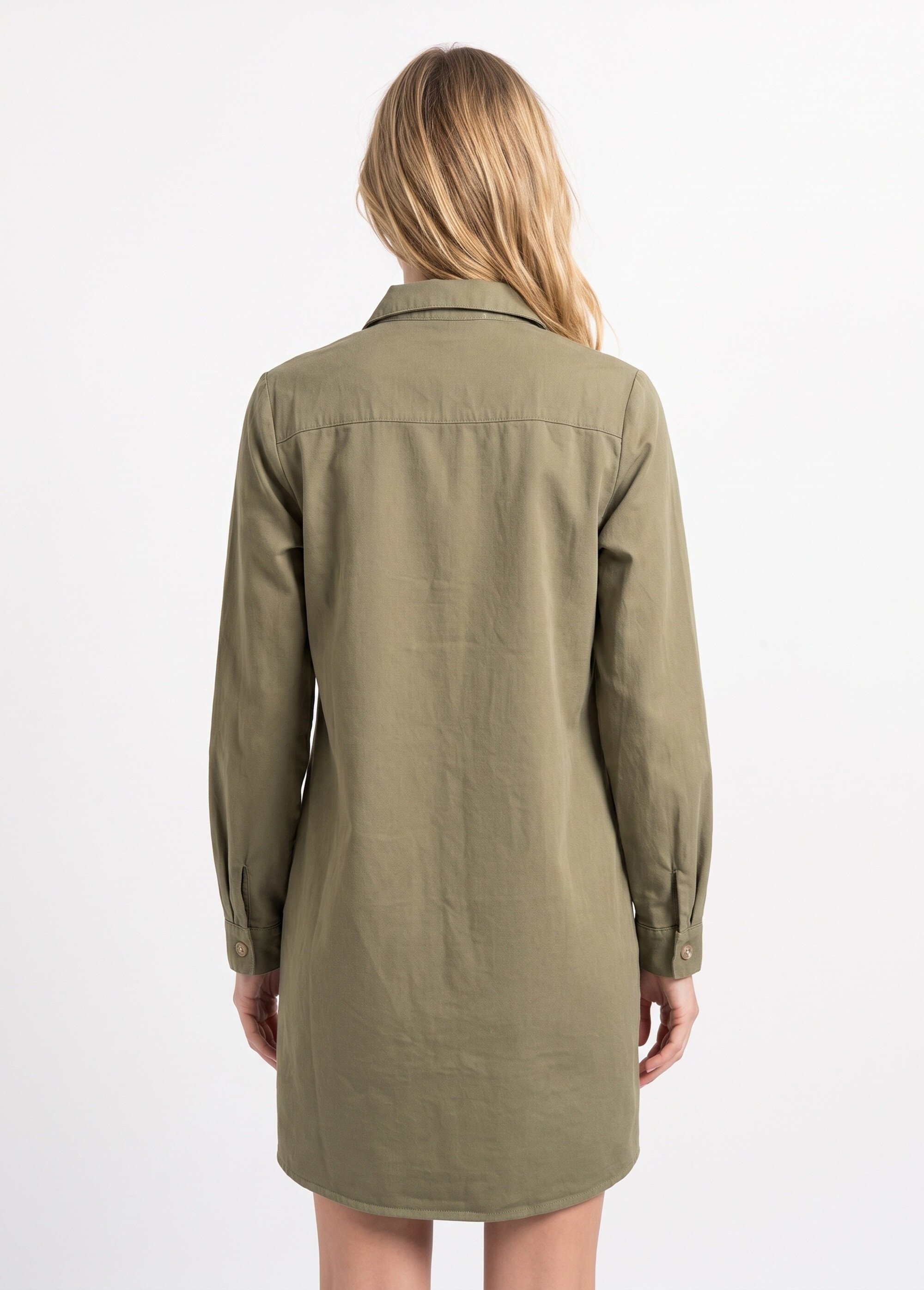 Robe chemisier en toile canvas pur coton Femme Vert IA-R6918 DO1