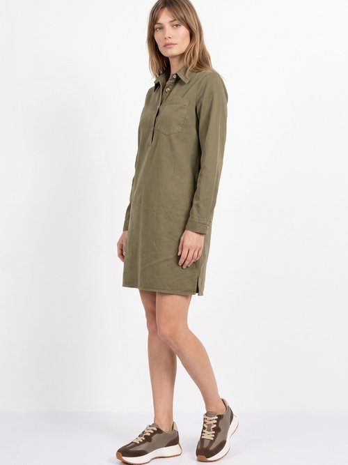Robe chemisier en toile canvas pur coton Femme Vert IA-R6918 DR1