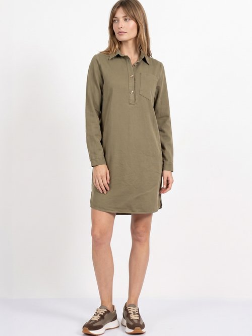 Robe chemisier en toile canvas pur coton Femme Vert IA-R6918 FA1