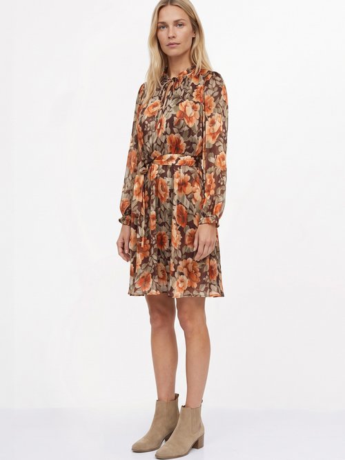 Robe courte en voile imprimé automnal Femme Orange IA-R7131 DR1