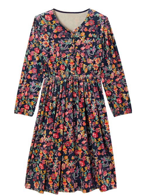 Robe courte velours ras fleuri col V évasée Femme Bleu HORACE AP1
