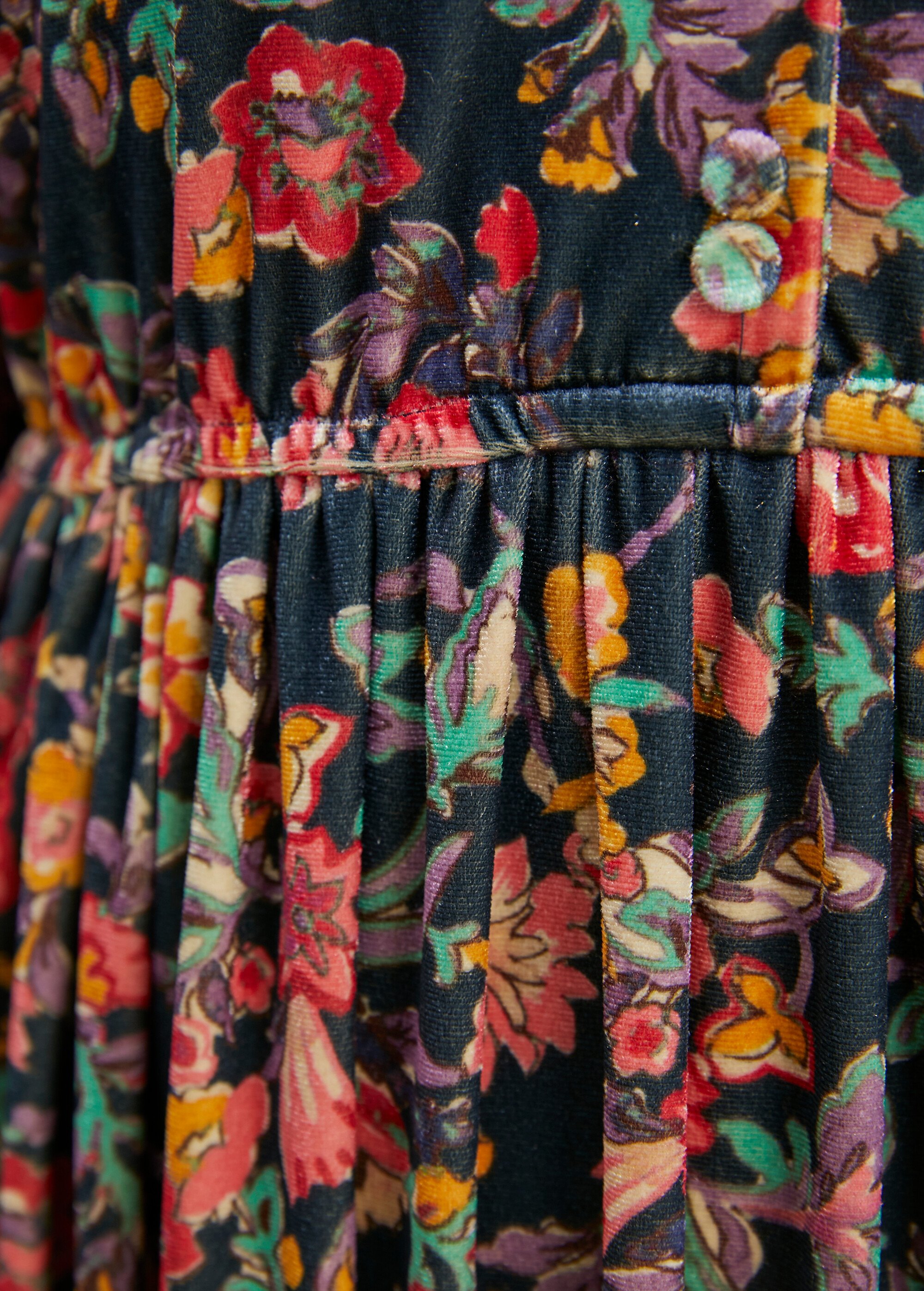 Robe courte velours ras fleuri col V évasée Bleu Afibel