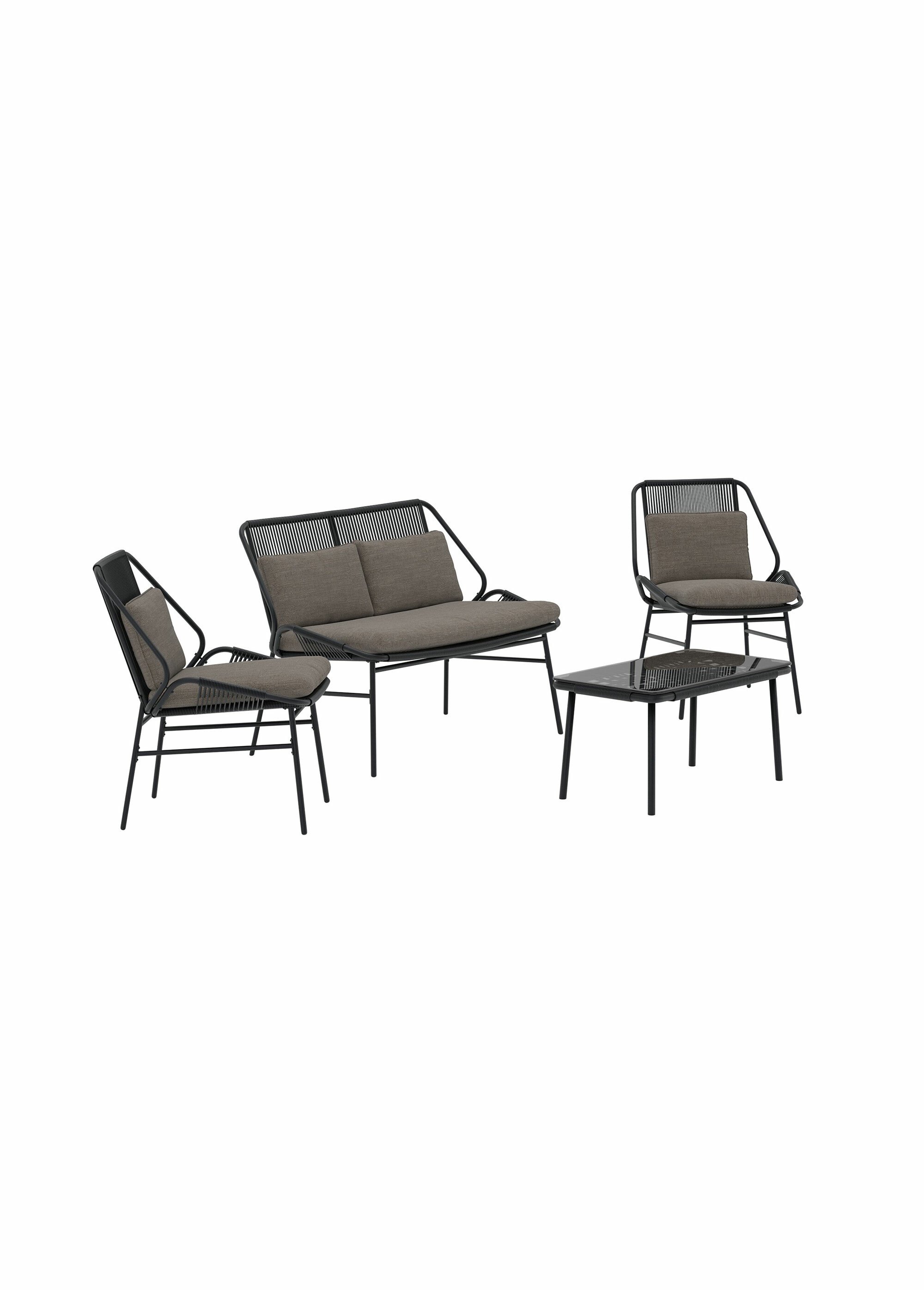 Set Canapé + 2 Fauteuils + Table basse NOIR VEN-9876-100 FA1