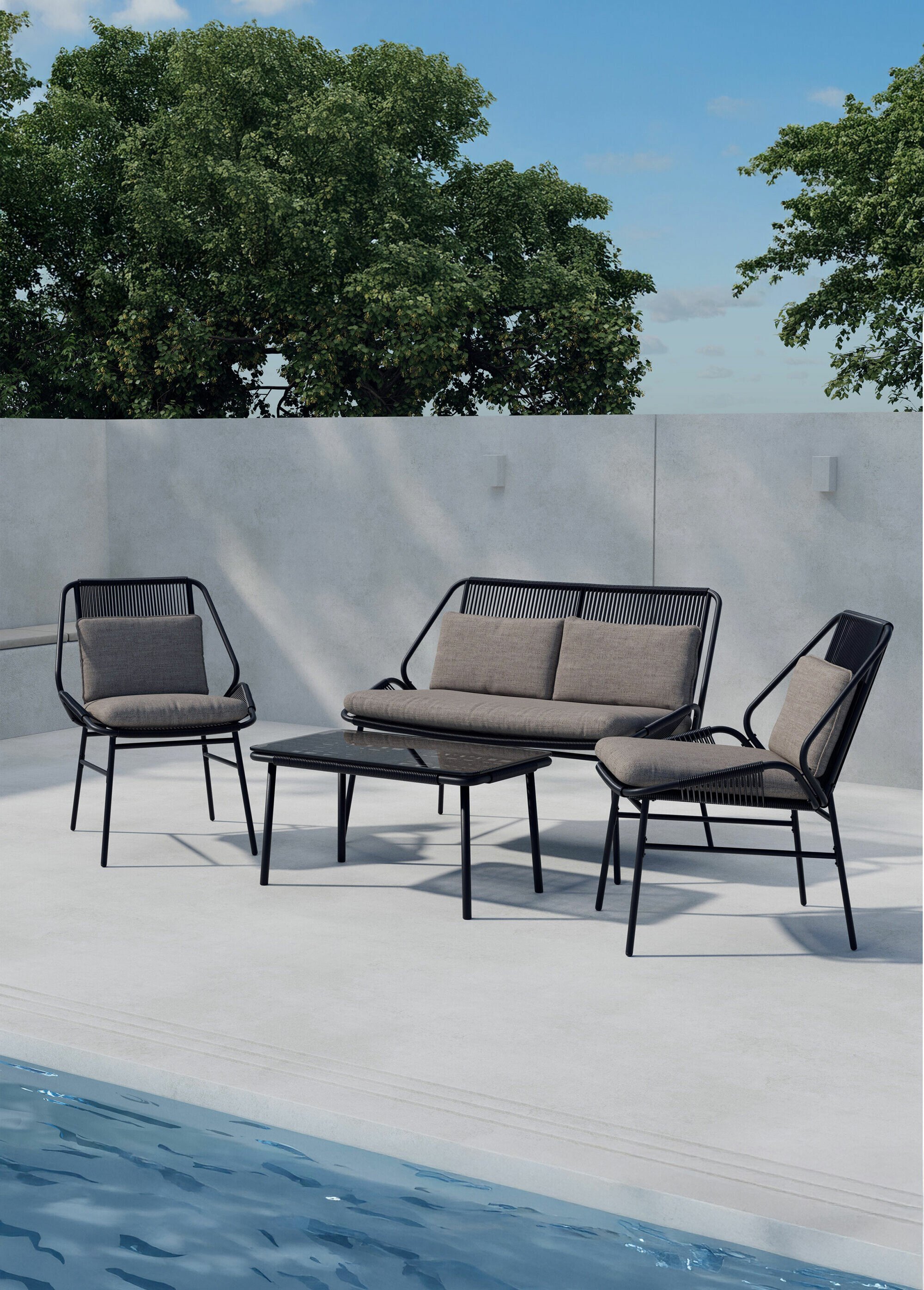 Set Canapé + 2 Fauteuils + Table basse NOIR VEN-9876-100 SI1
