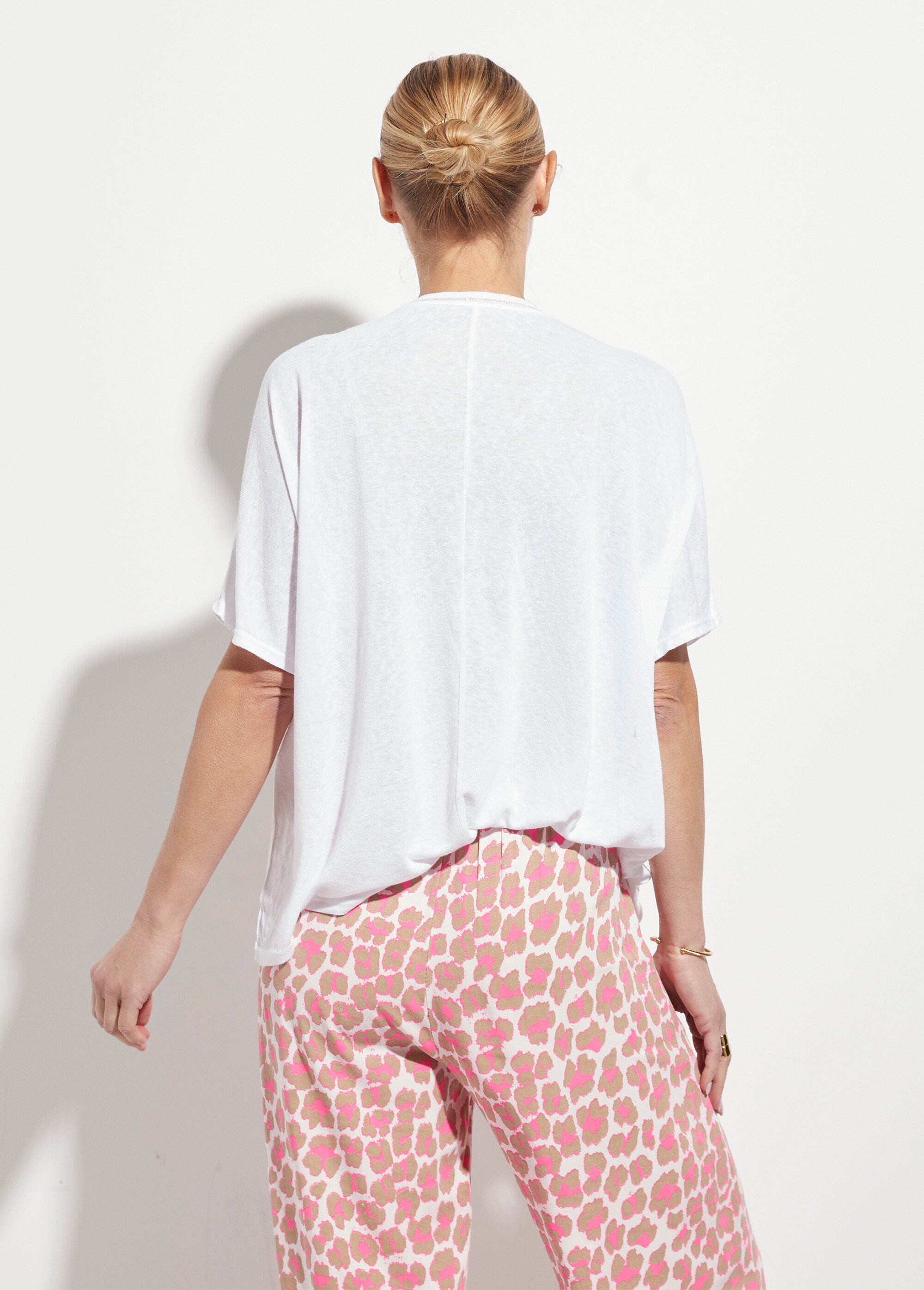 T-shirt col V métallisé et manches kimono