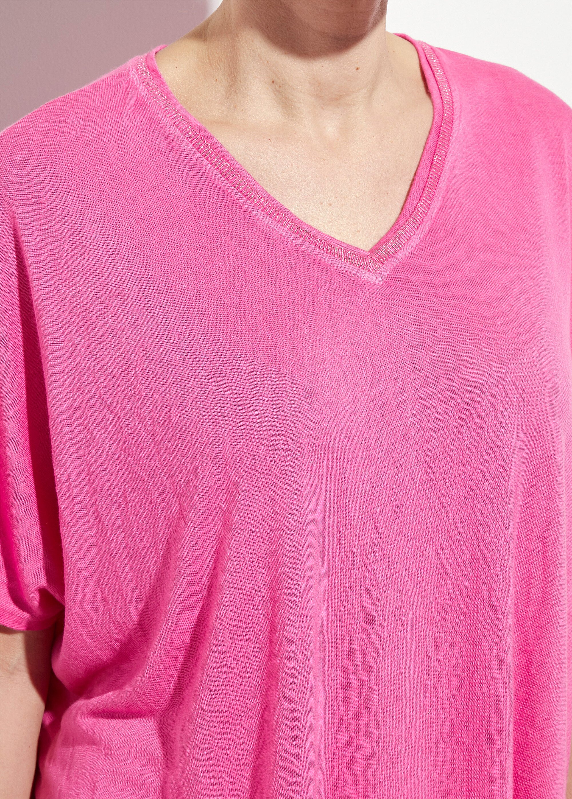 T-shirt col V métallisé et manches kimono
