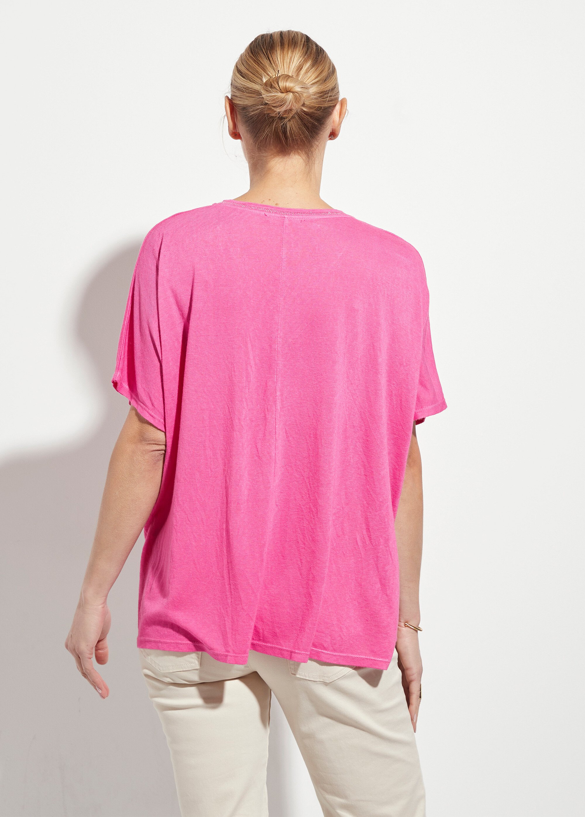 T-shirt col V métallisé et manches kimono