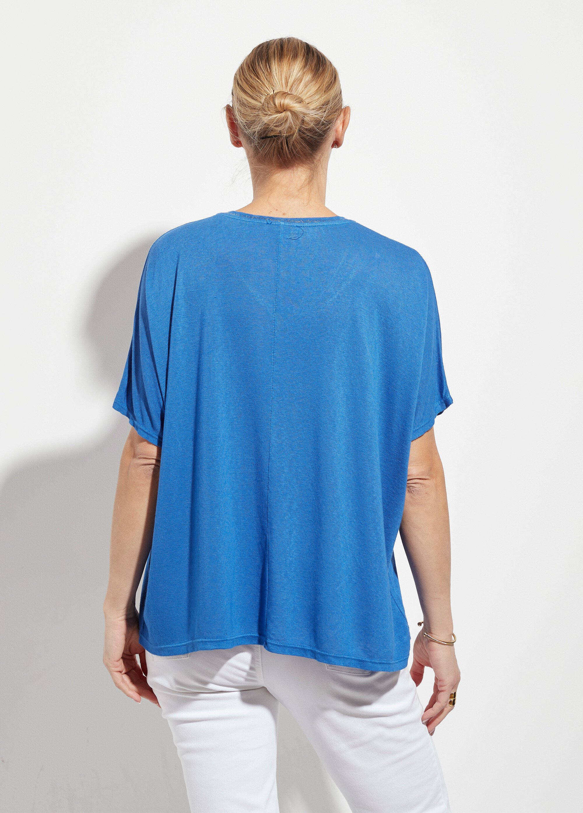 T-shirt col V métallisé et manches kimono