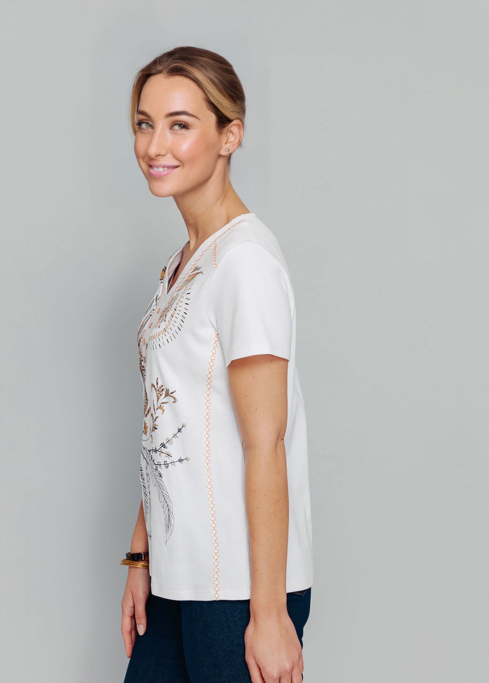 T-shirt motif floral avec broderies Femme Beige CHARLEROI DR1