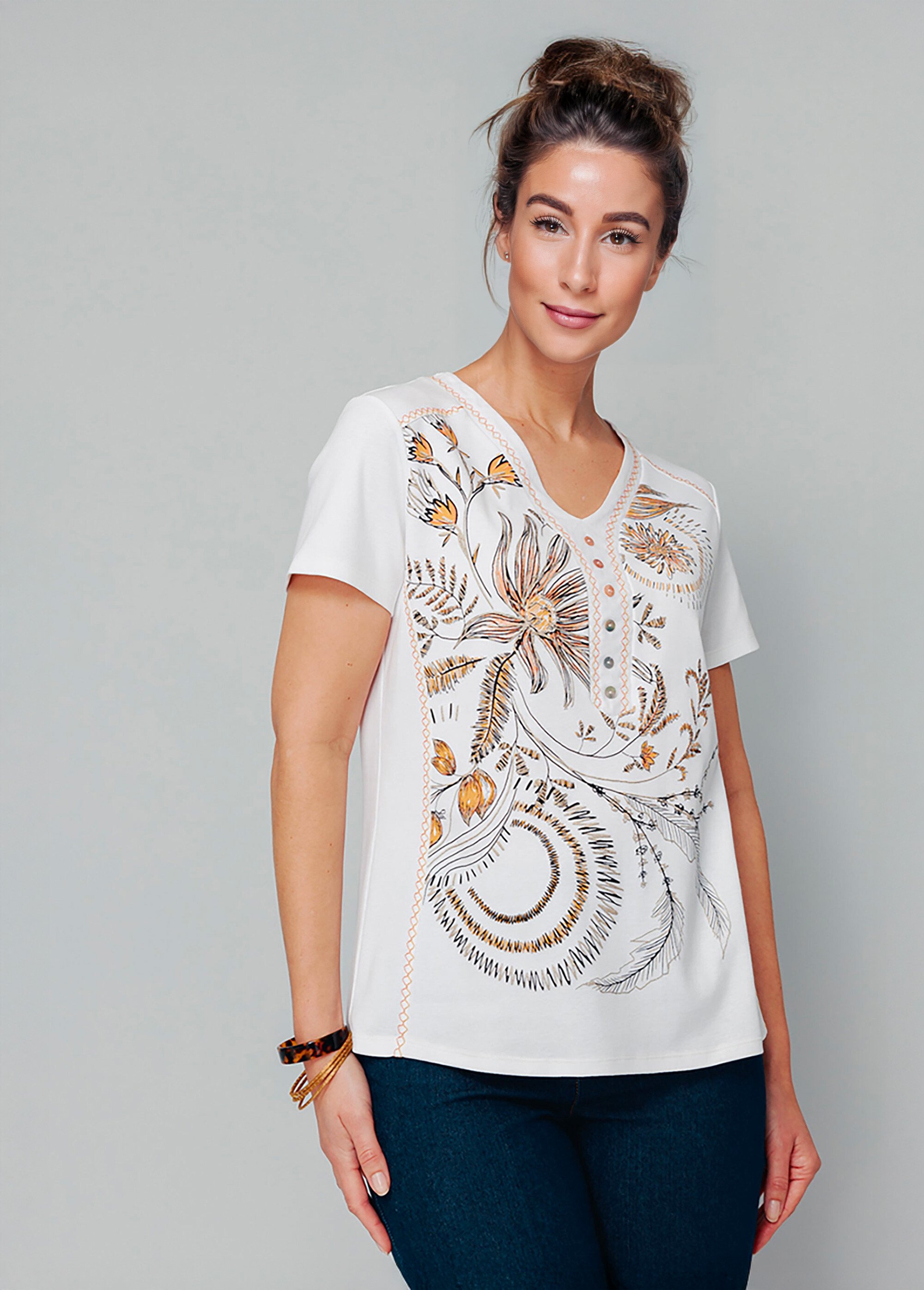 T-shirt motif floral avec broderies Femme Beige CHARLEROI FA1
