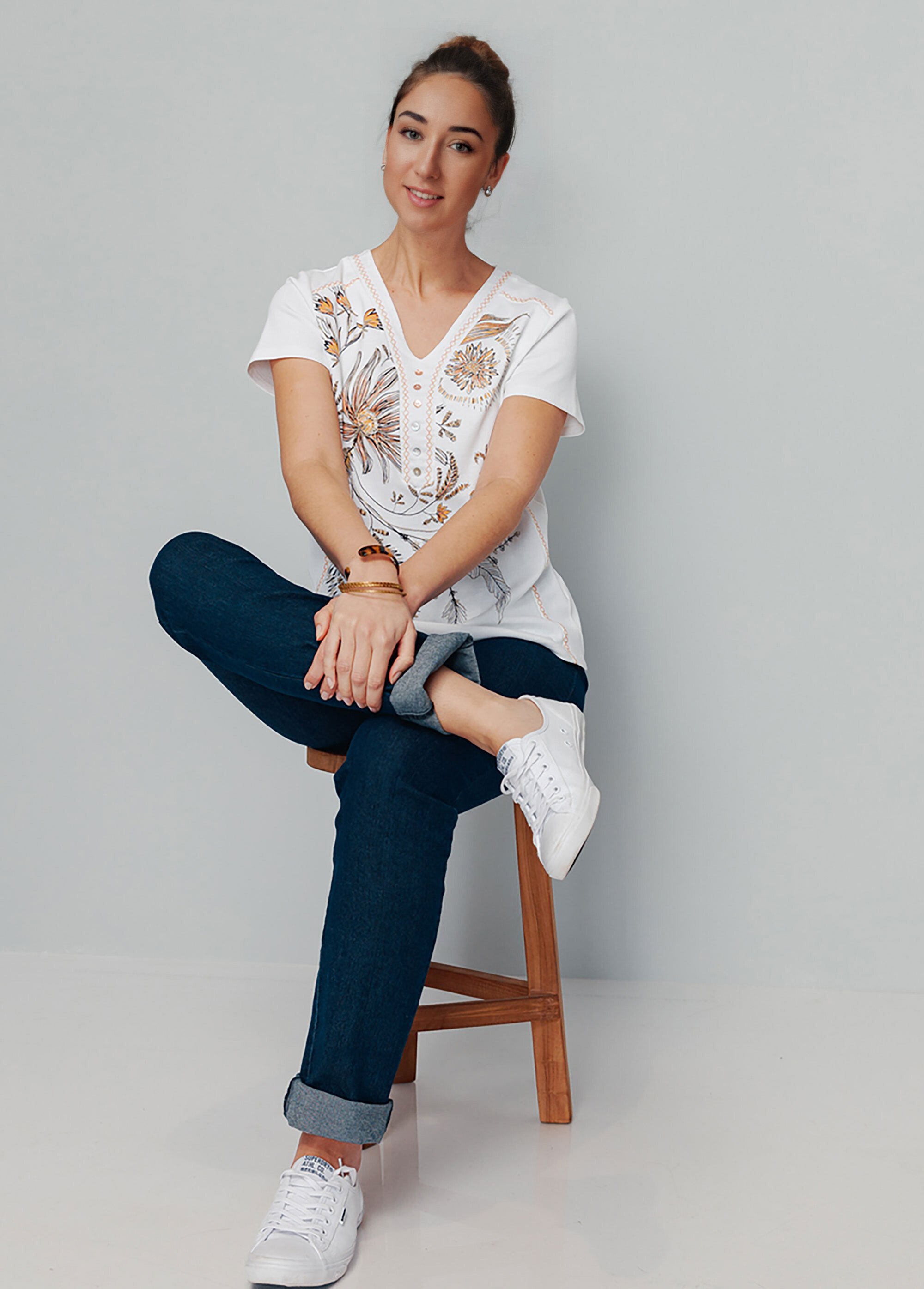 T-shirt motif floral avec broderies Femme Beige CHARLEROI SI1