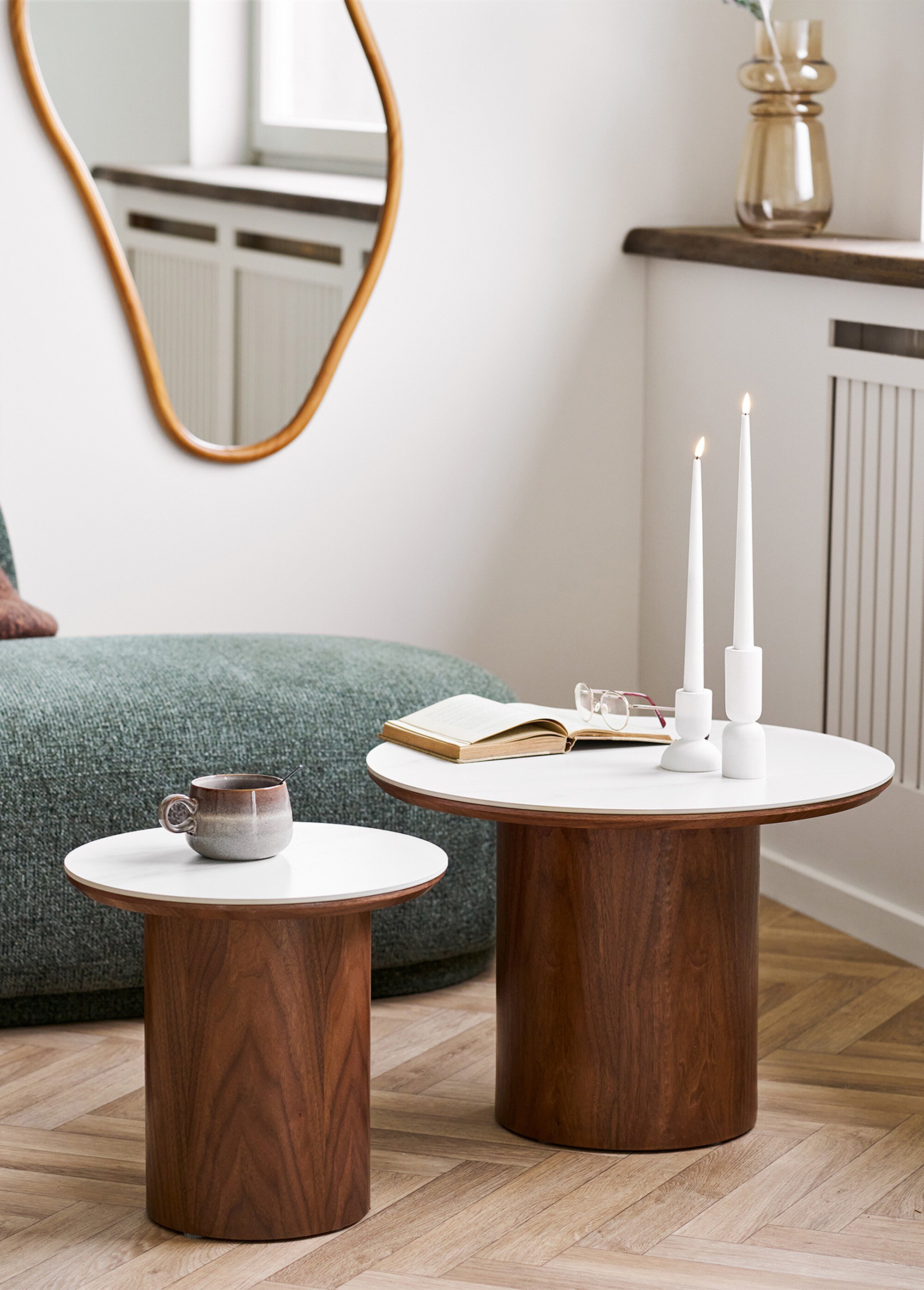 Table d'appoint céramique et frêne NOLI BLANC ET BRUN FONCE HN-2151080 SI1