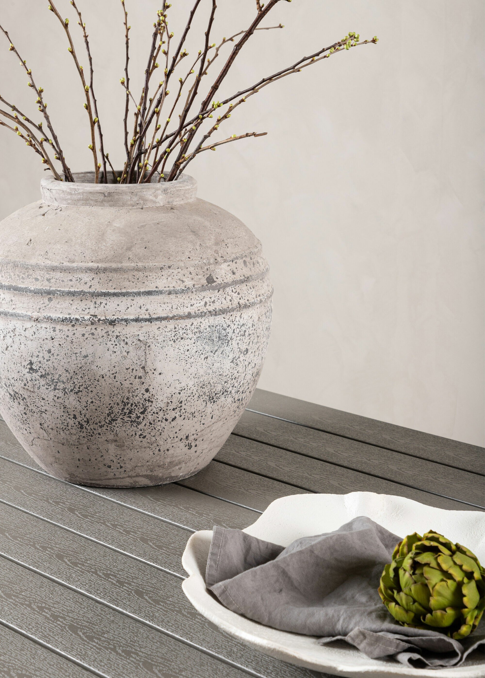 Table jardin 6 pers, alu et façon bois GRIS VEN-1025-400 DE1