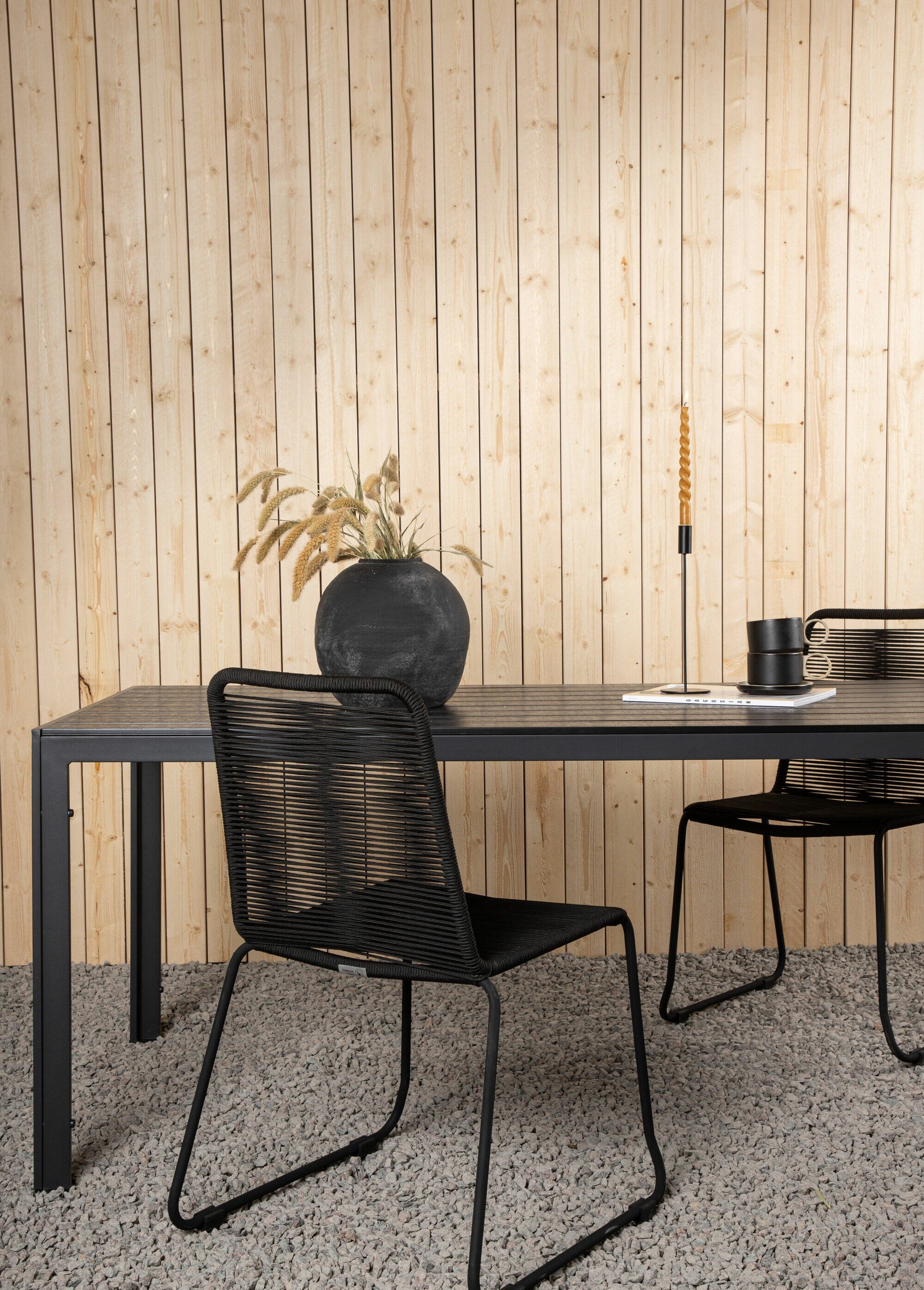 Table jardin 8 pers, alu et bois laqué NOIR VEN-1026-101 SI1