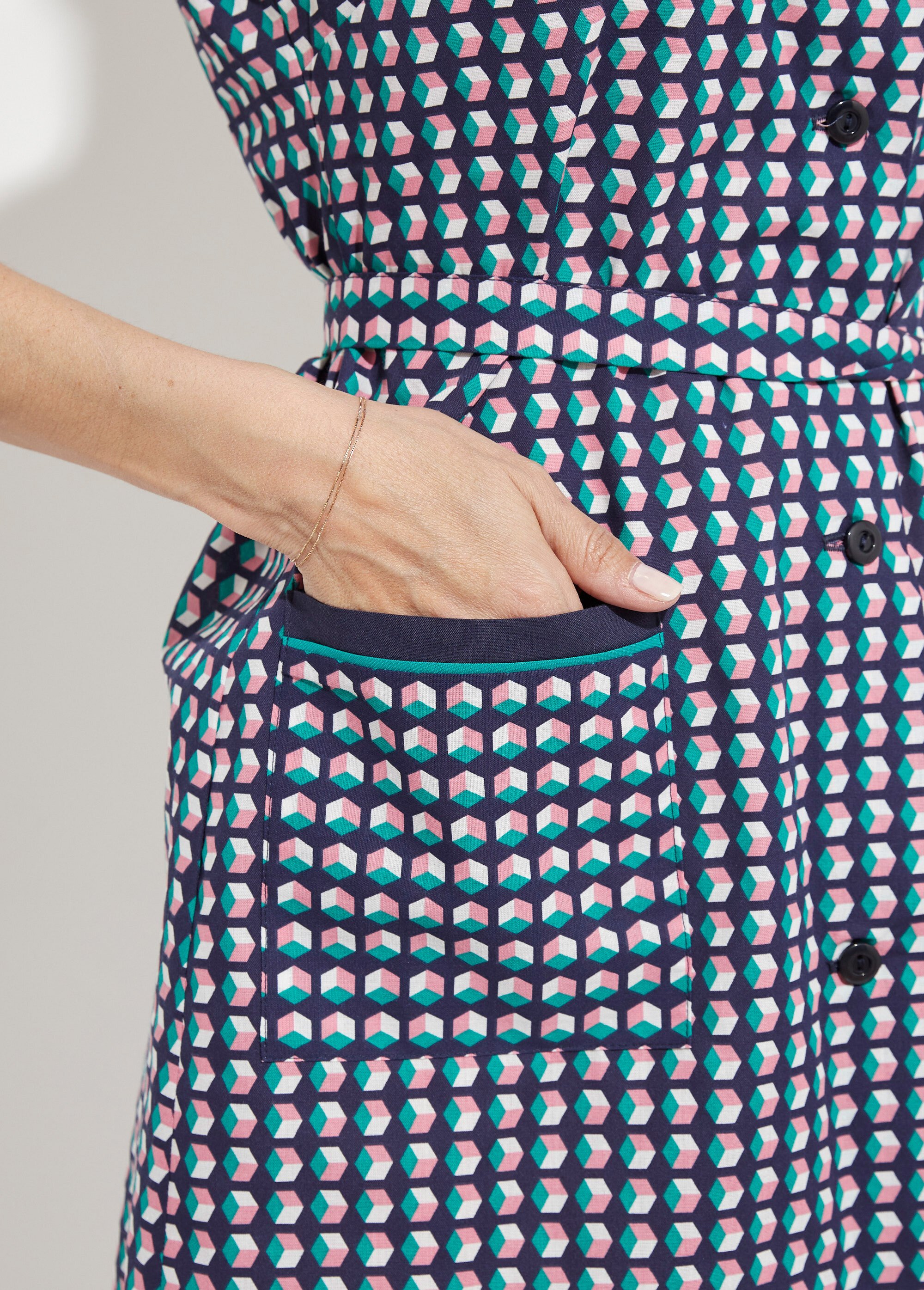 Tablier boutonné sans manches imprimé graphique Femme Vert ADELE DE2