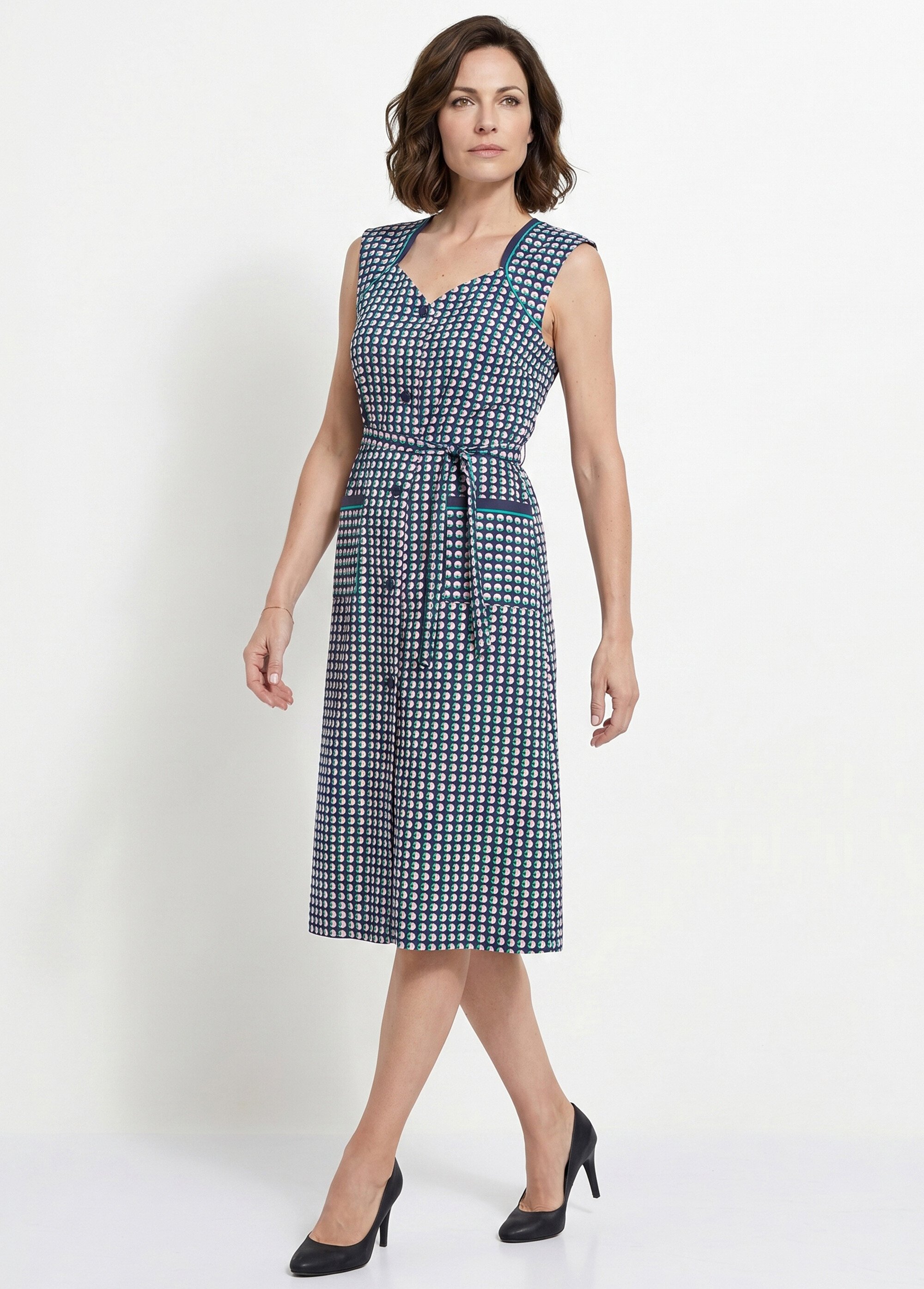 Tablier boutonné sans manches imprimé graphique Femme Vert ADELE MV1
