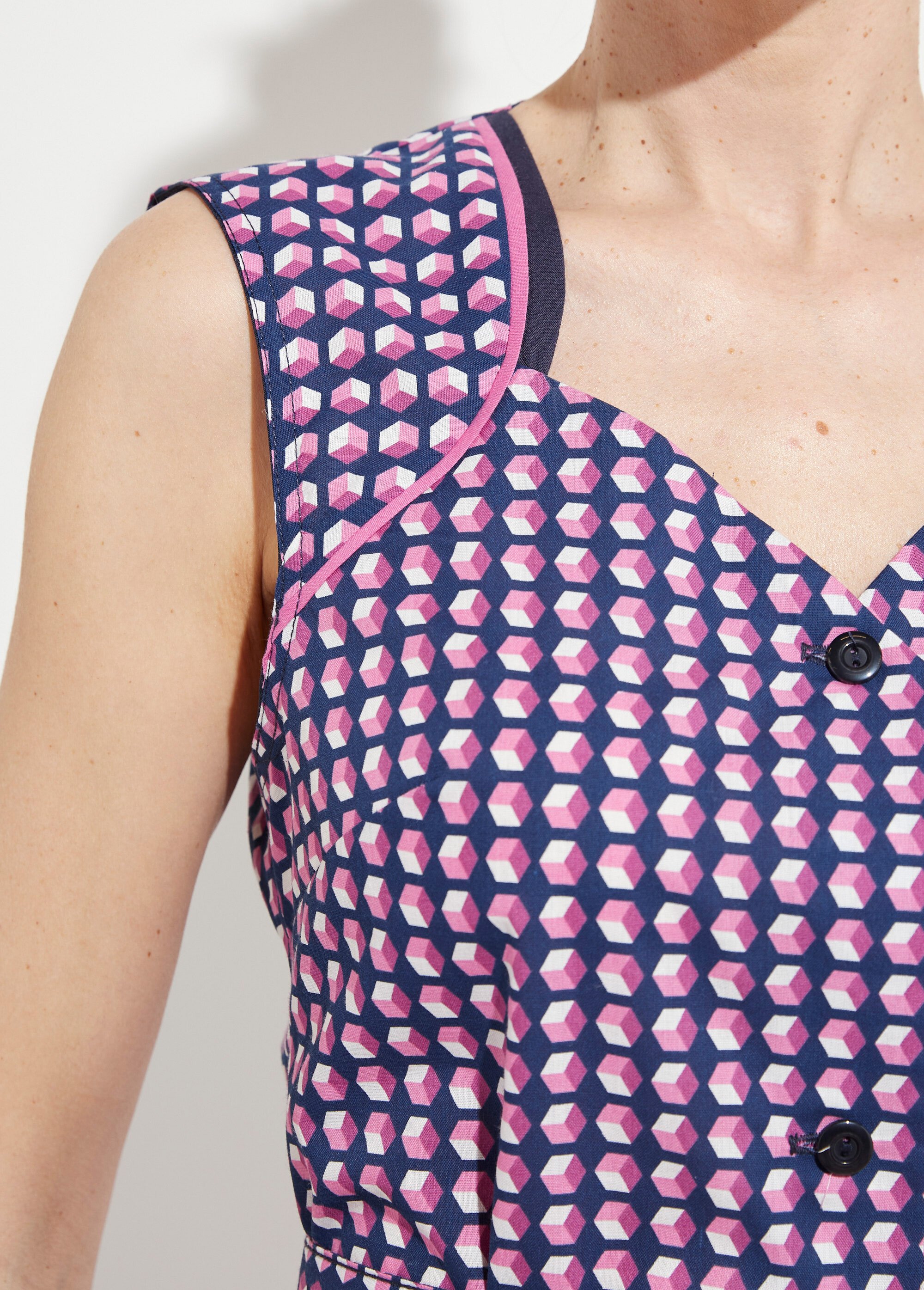 Tablier boutonné sans manches imprimé graphique Femme Rose ADELE DE2