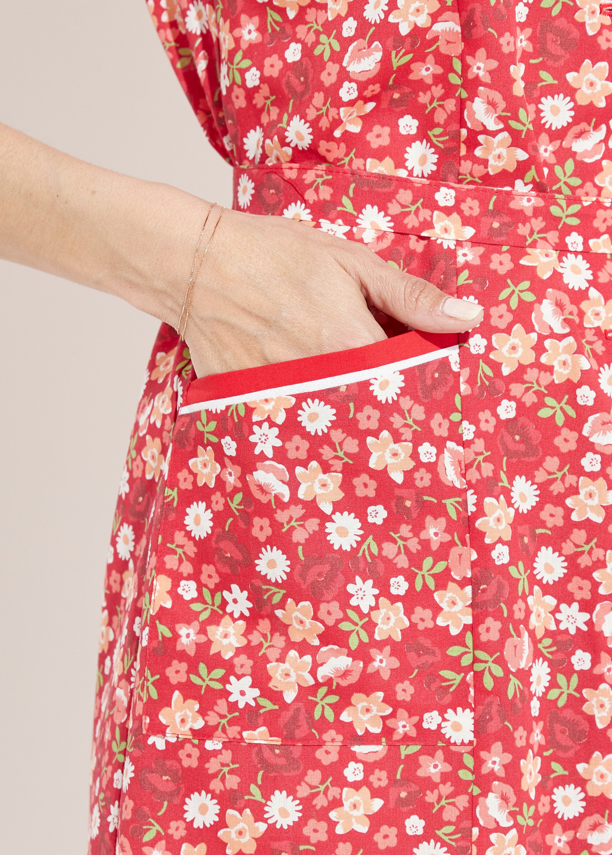 Tablier sans manches boutonné imprimé fleuri Femme Rouge ANNIE DE3
