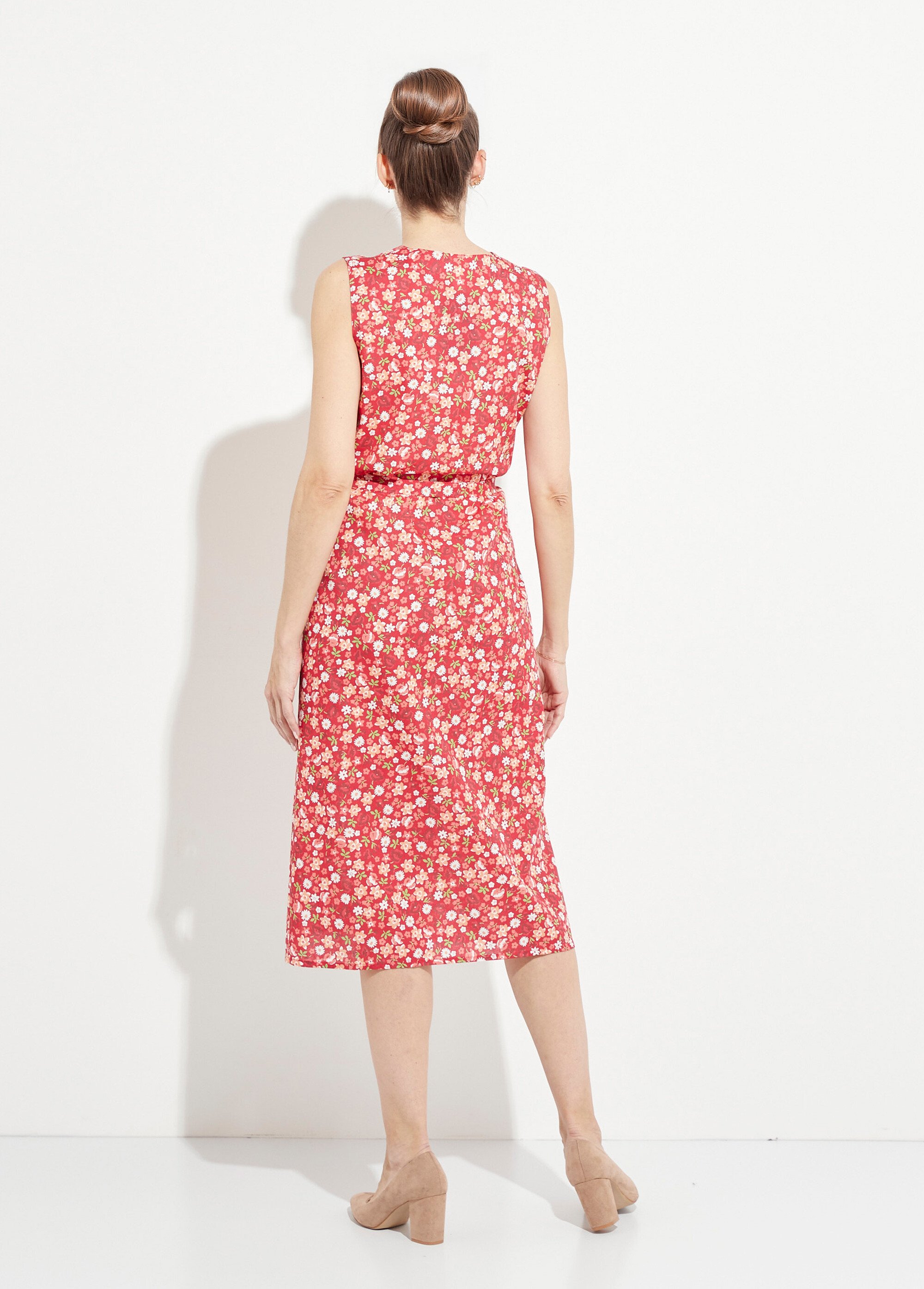Tablier sans manches boutonné imprimé fleuri Femme Rouge ANNIE DO1