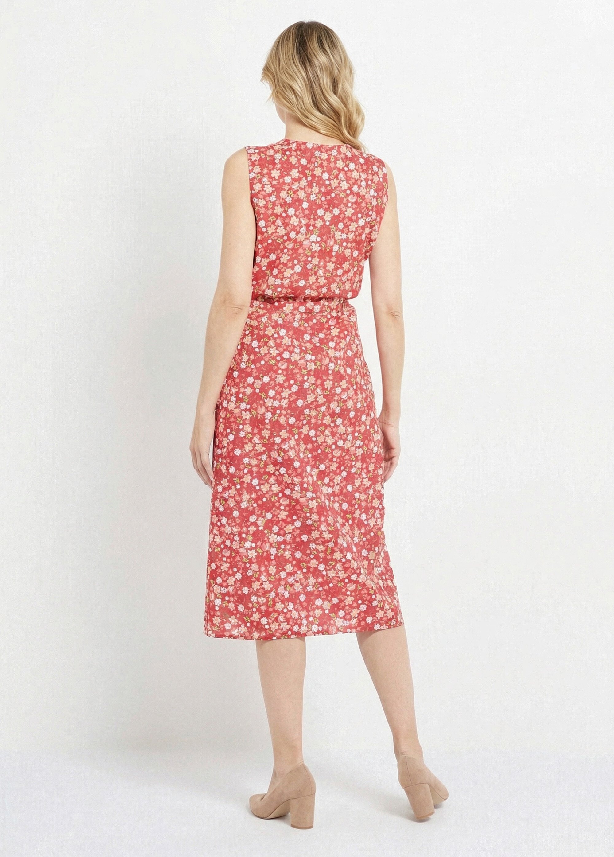 Tablier sans manches boutonné imprimé fleuri Femme Rouge ANNIE DO1