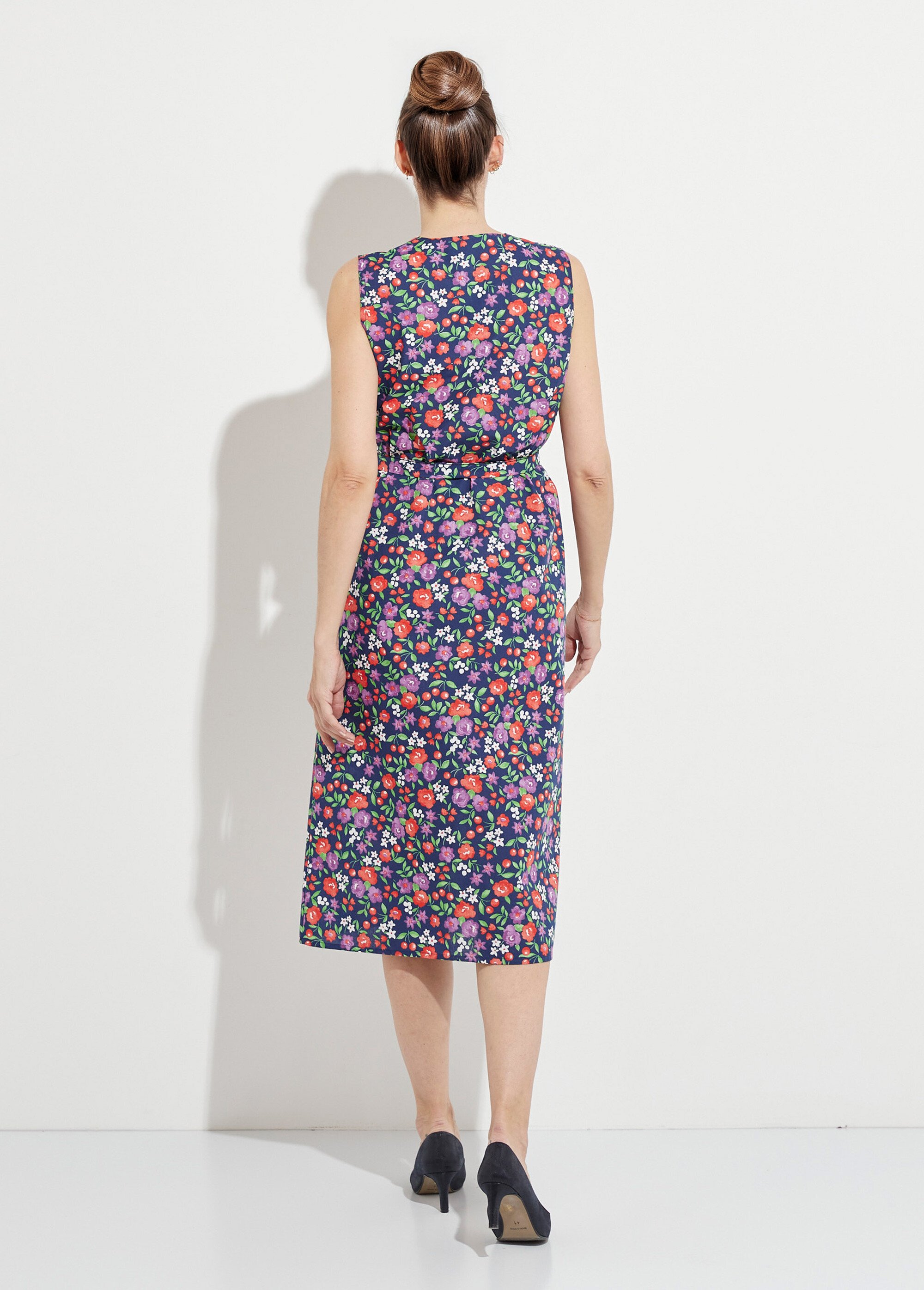 Tablier sans manches boutonné imprimé fleuri Femme Bleu ANNIE DO1